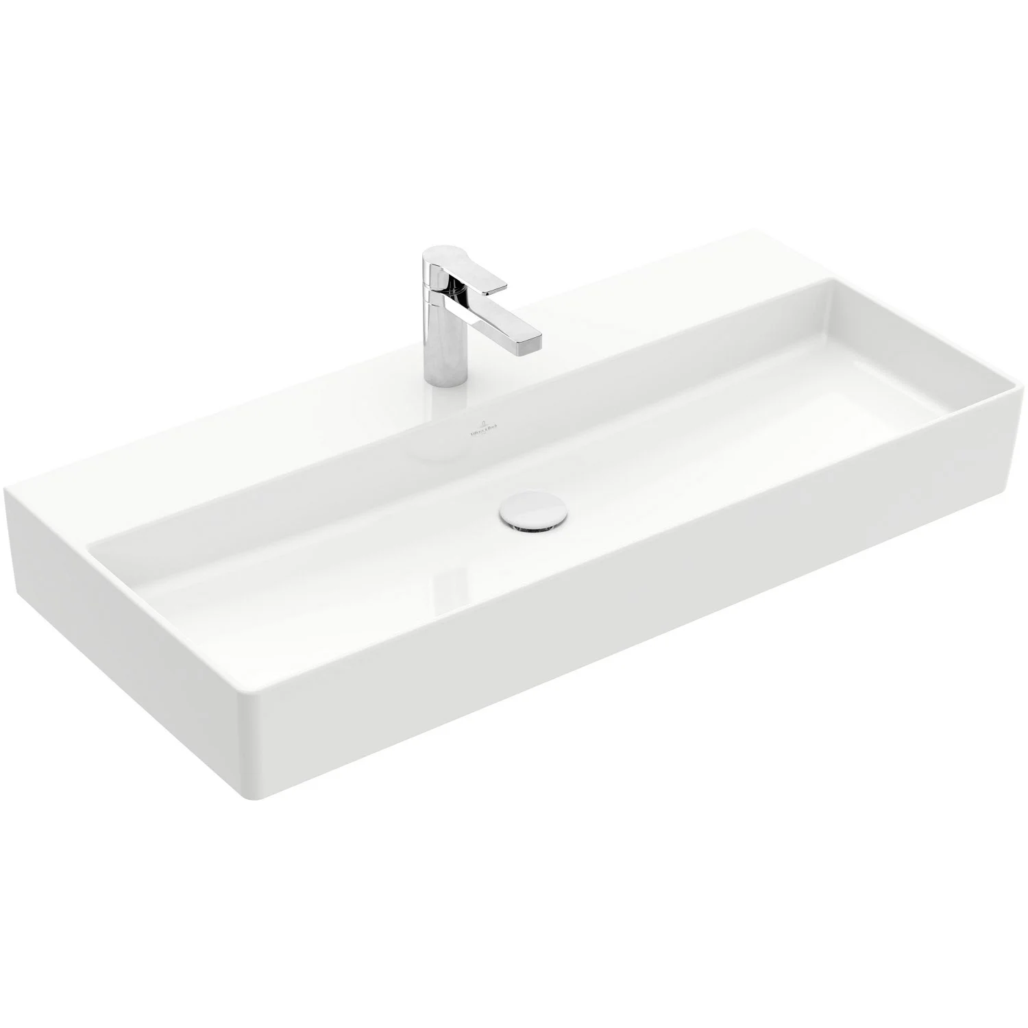 Biała umywalka z baterią w widoku bocznym, Villeroy & Boch