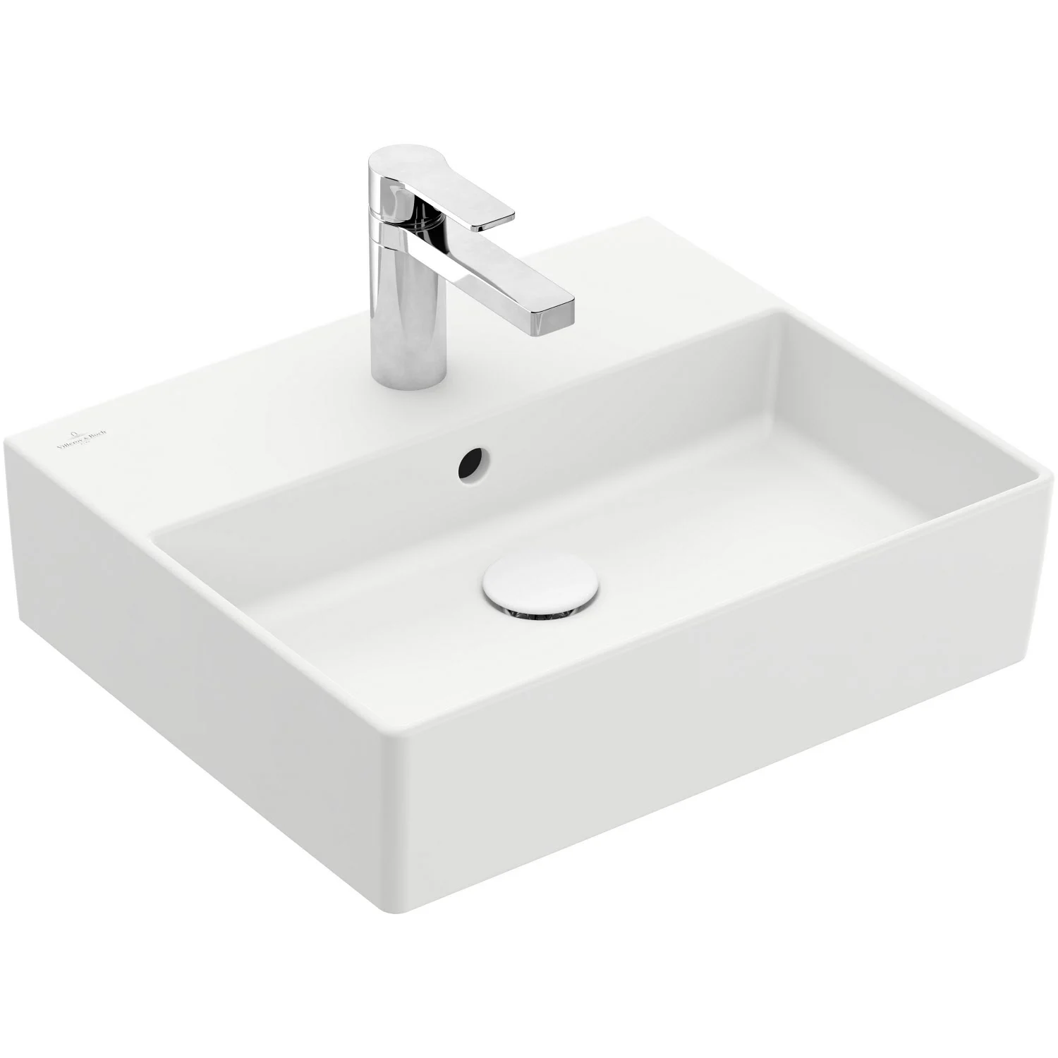 Biała umywalka z baterią w widoku bocznym, Villeroy & Boch