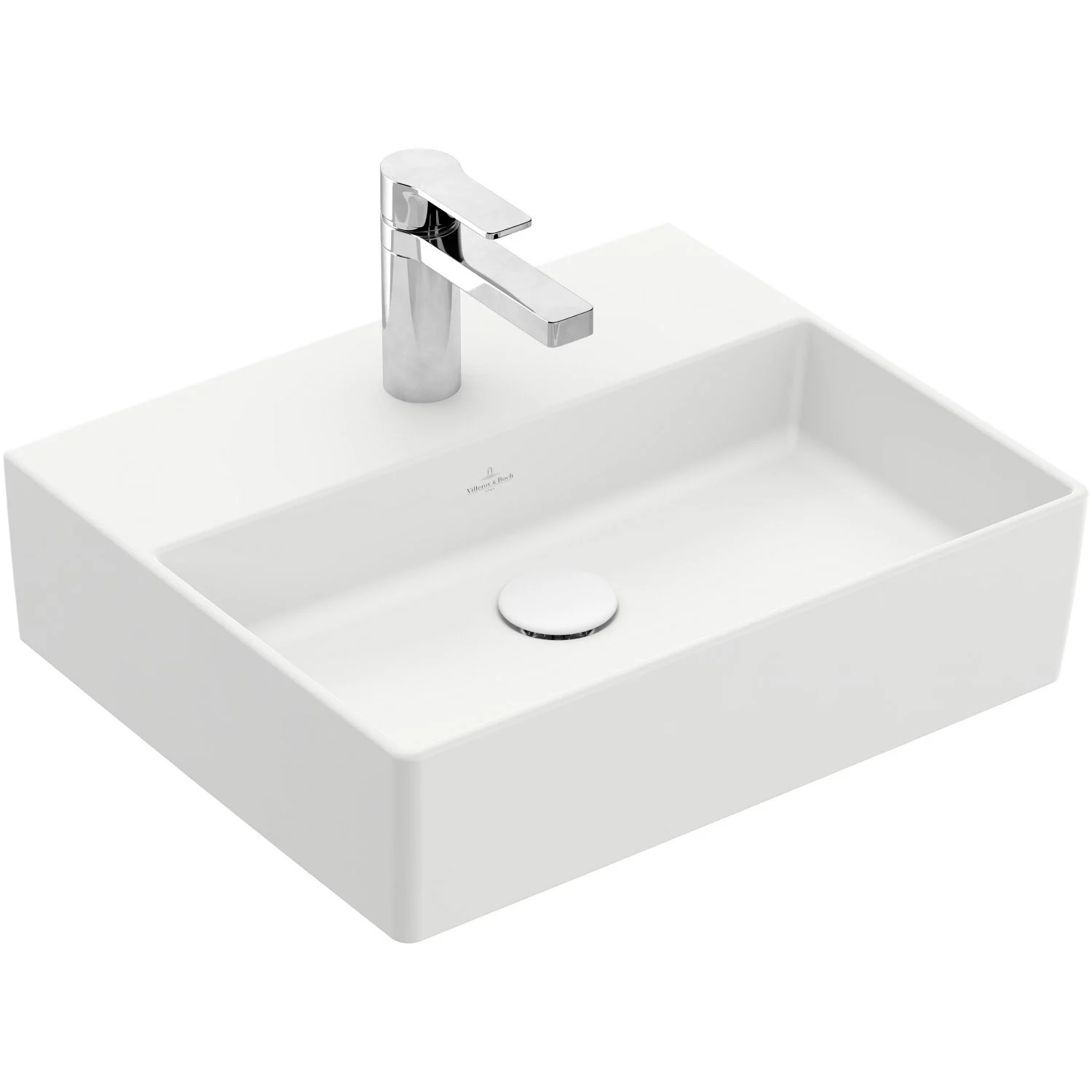 Biała umywalka z baterią w widoku bocznym, Villeroy & Boch