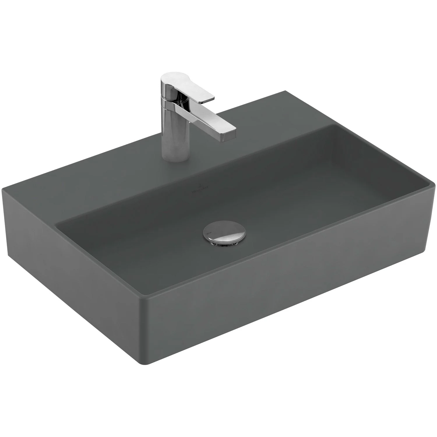 Szara umywalka z baterią w widoku z boku, Villeroy & Boch