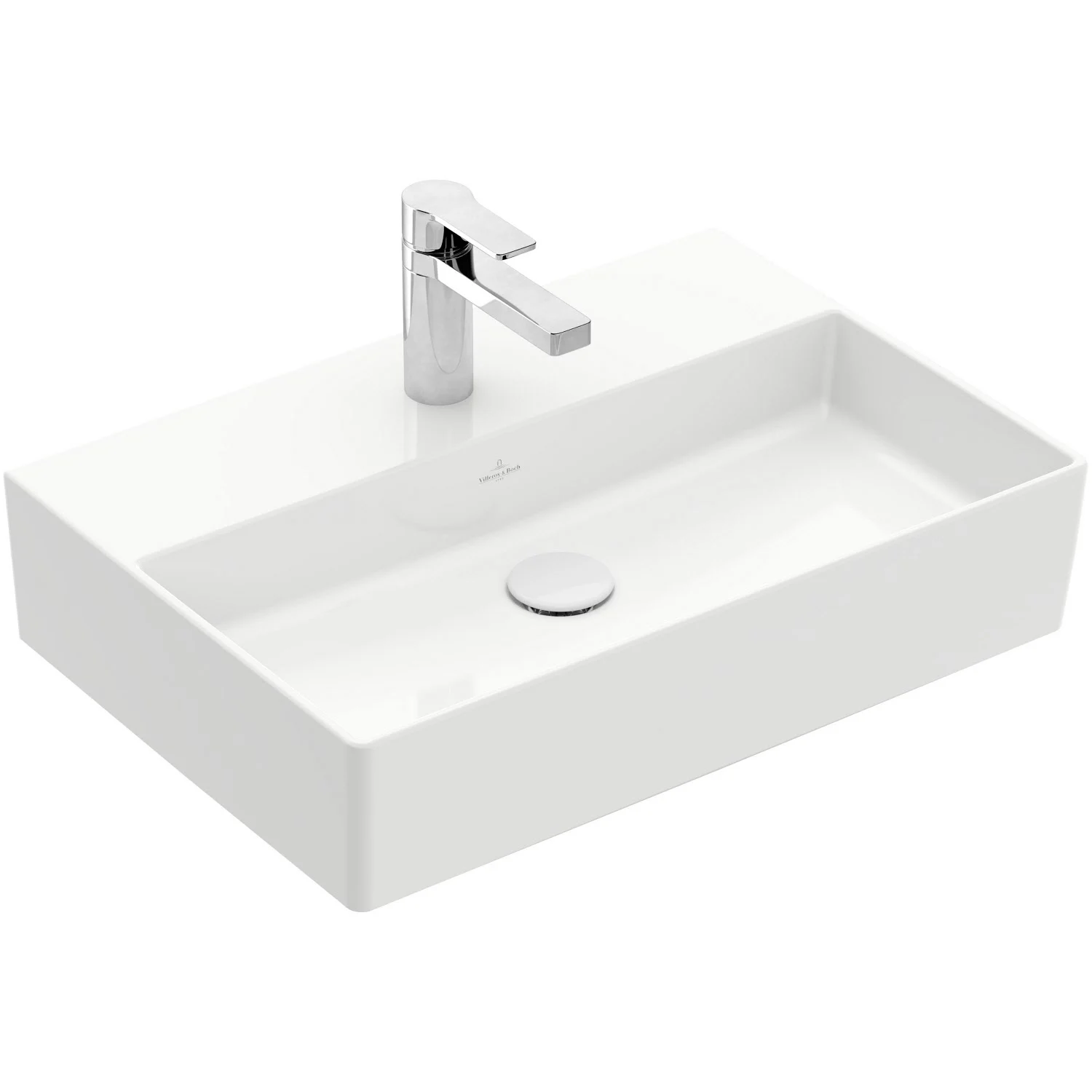 Biała umywalka z baterią w widoku z boku, Villeroy & Boch