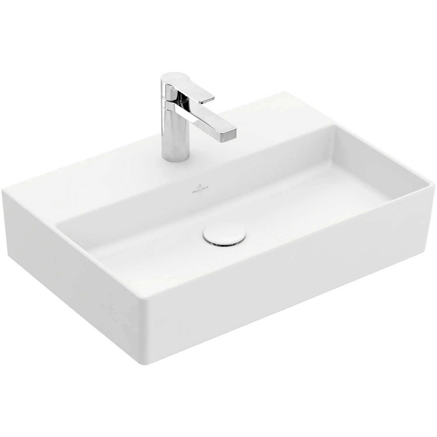 Biała umywalka z baterią w widoku z boku, Villeroy & Boch