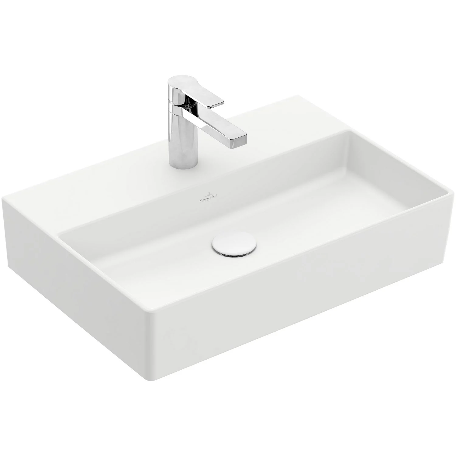 Biała umywalka z baterią w widoku bocznym, Villeroy & Boch