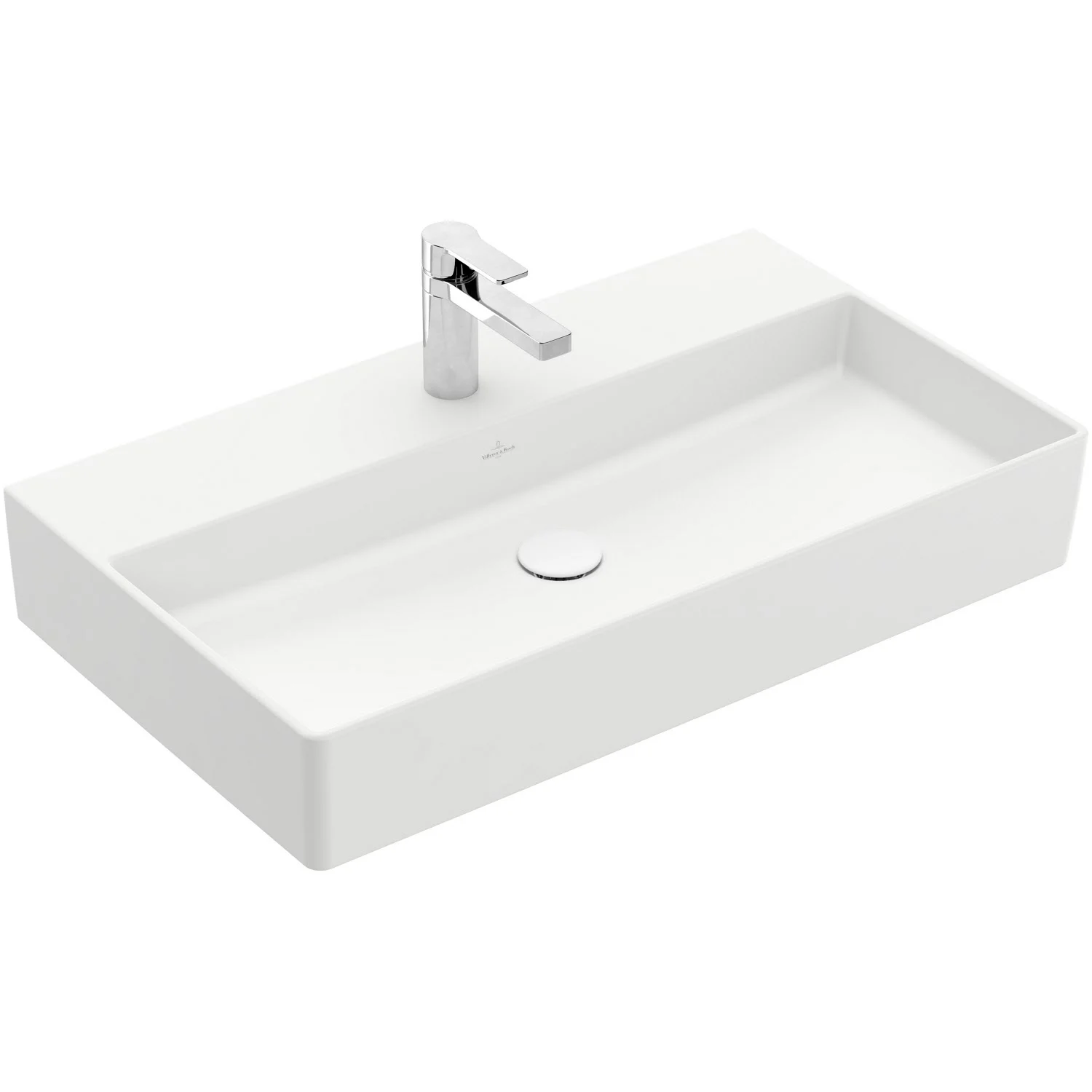 Biała umywalka z baterią w widoku z przodu, Villeroy & Boch
