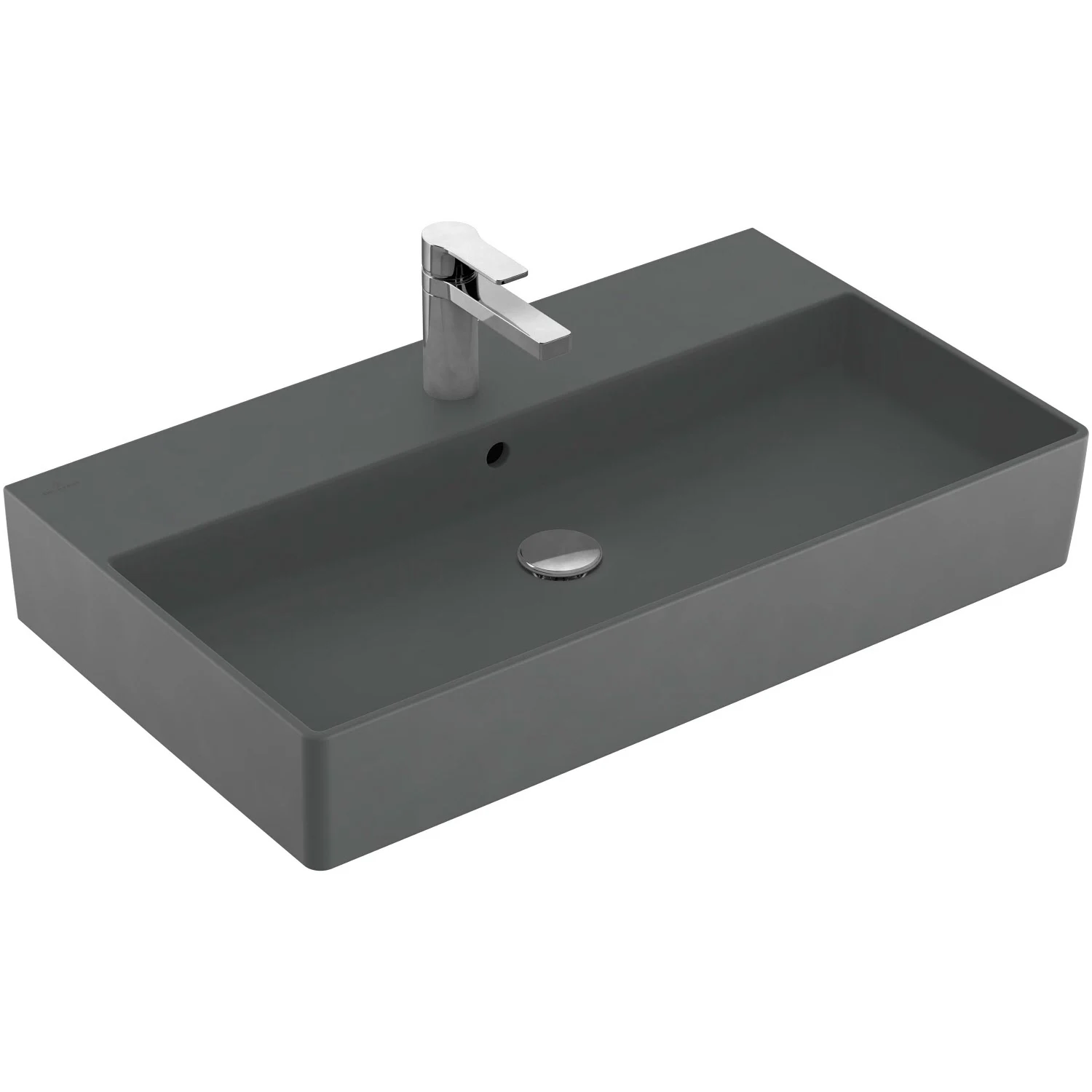 Szara umywalka z baterią w widoku z boku, Villeroy & Boch