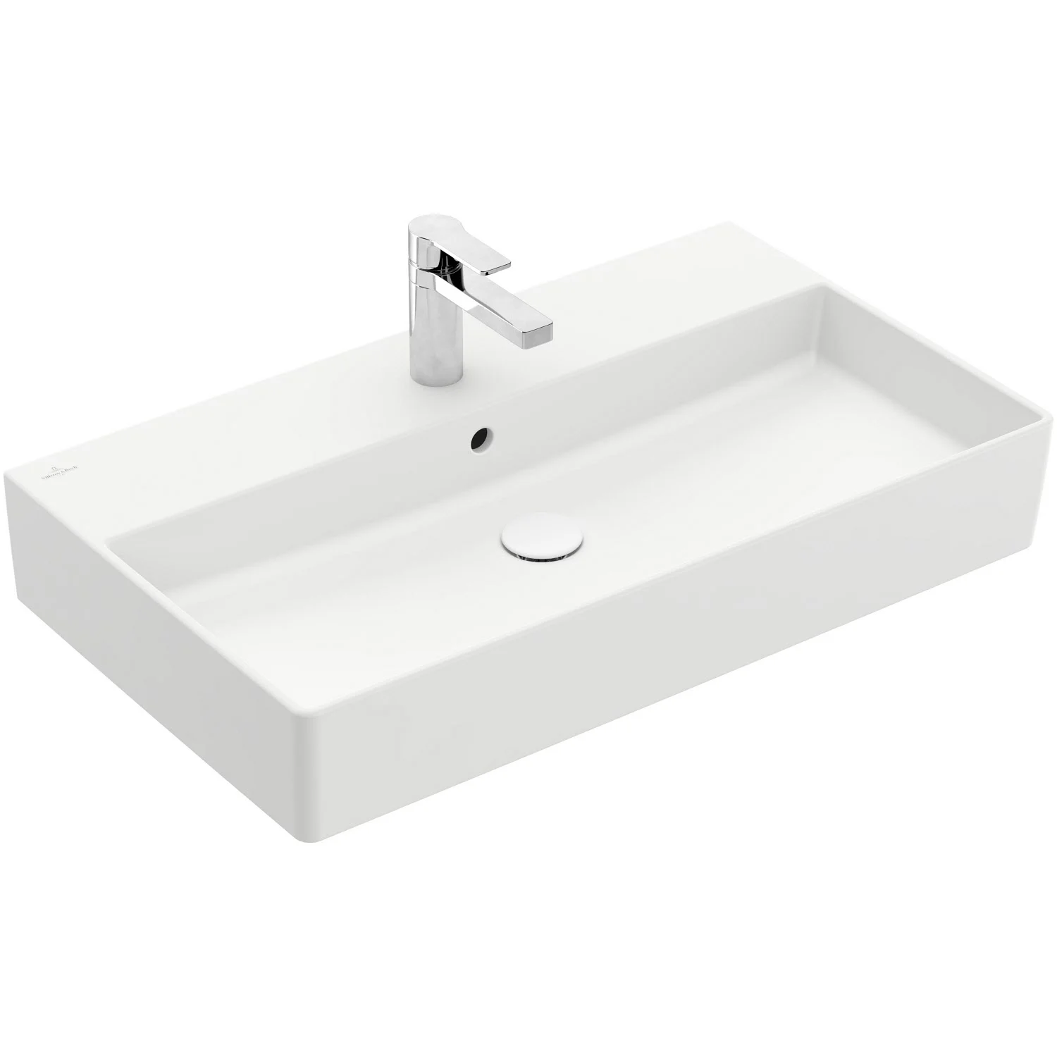 Biała umywalka z baterią w widoku bocznym, Villeroy & Boch