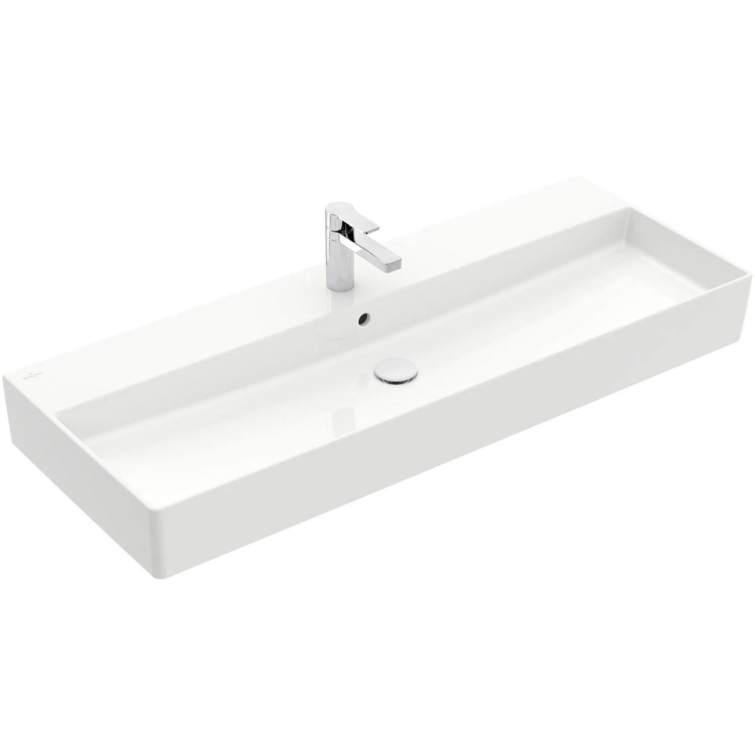 Biała umywalka z baterią w widoku bocznym, Villeroy & Boch