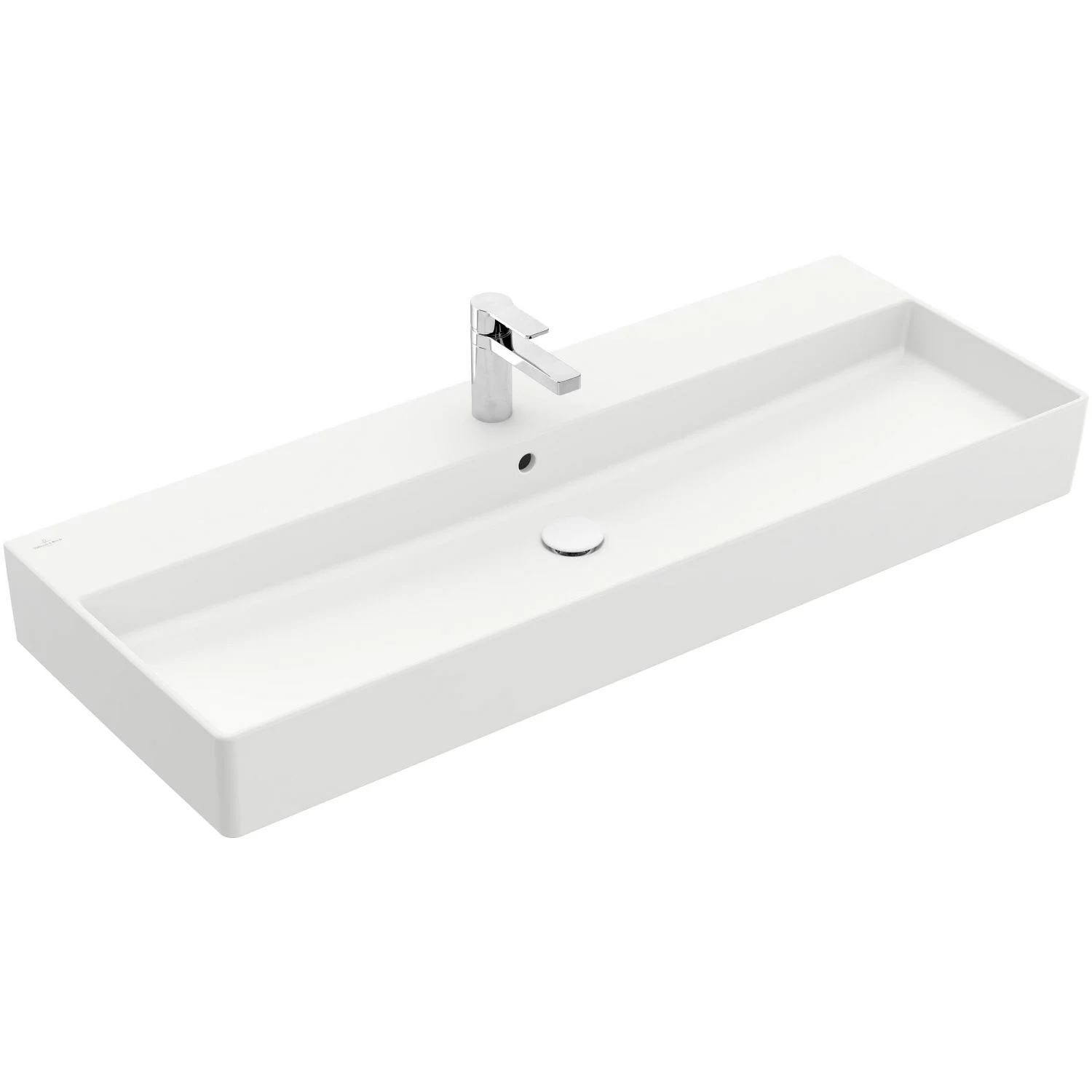 Biała umywalka z baterią w widoku bocznym, Villeroy & Boch