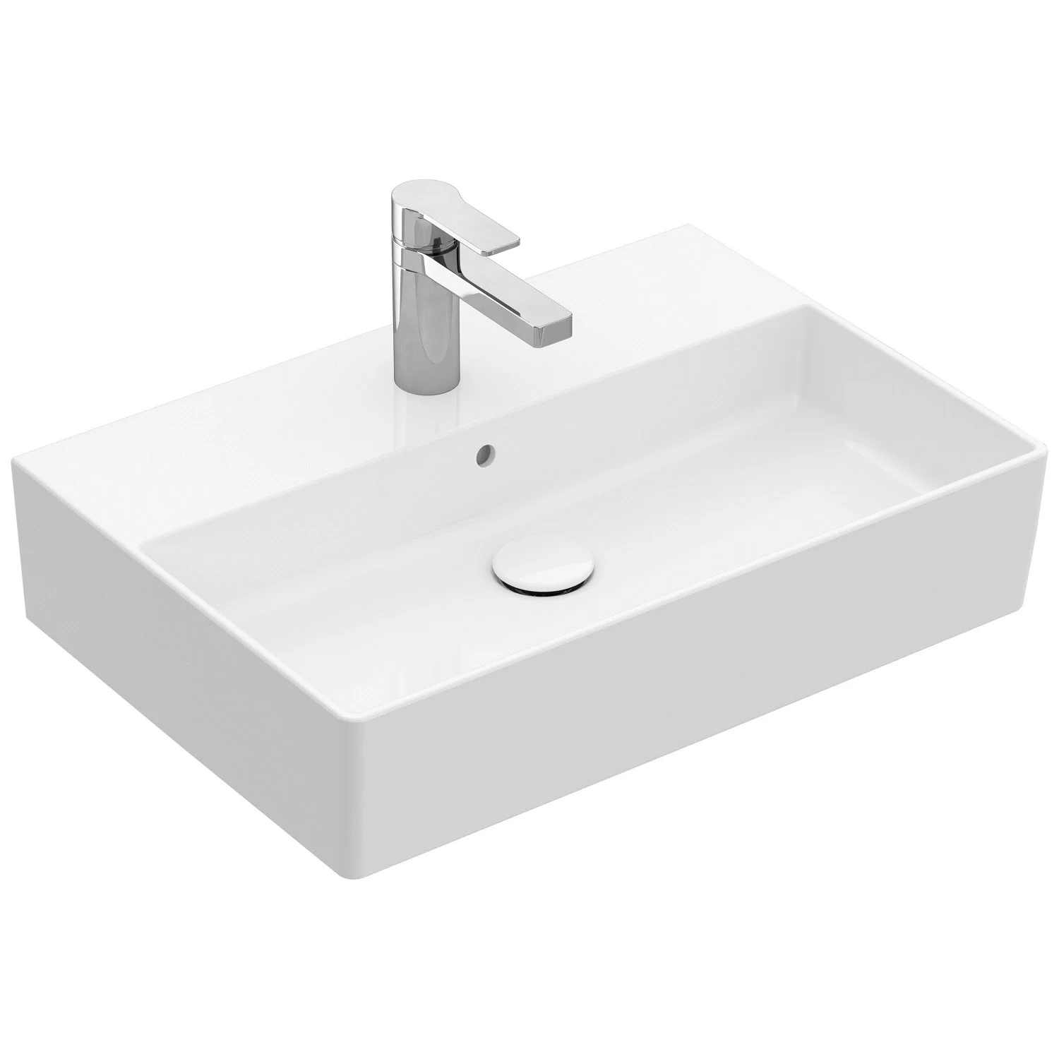 Biała prostokątna umywalka z baterią, Villeroy & Boch