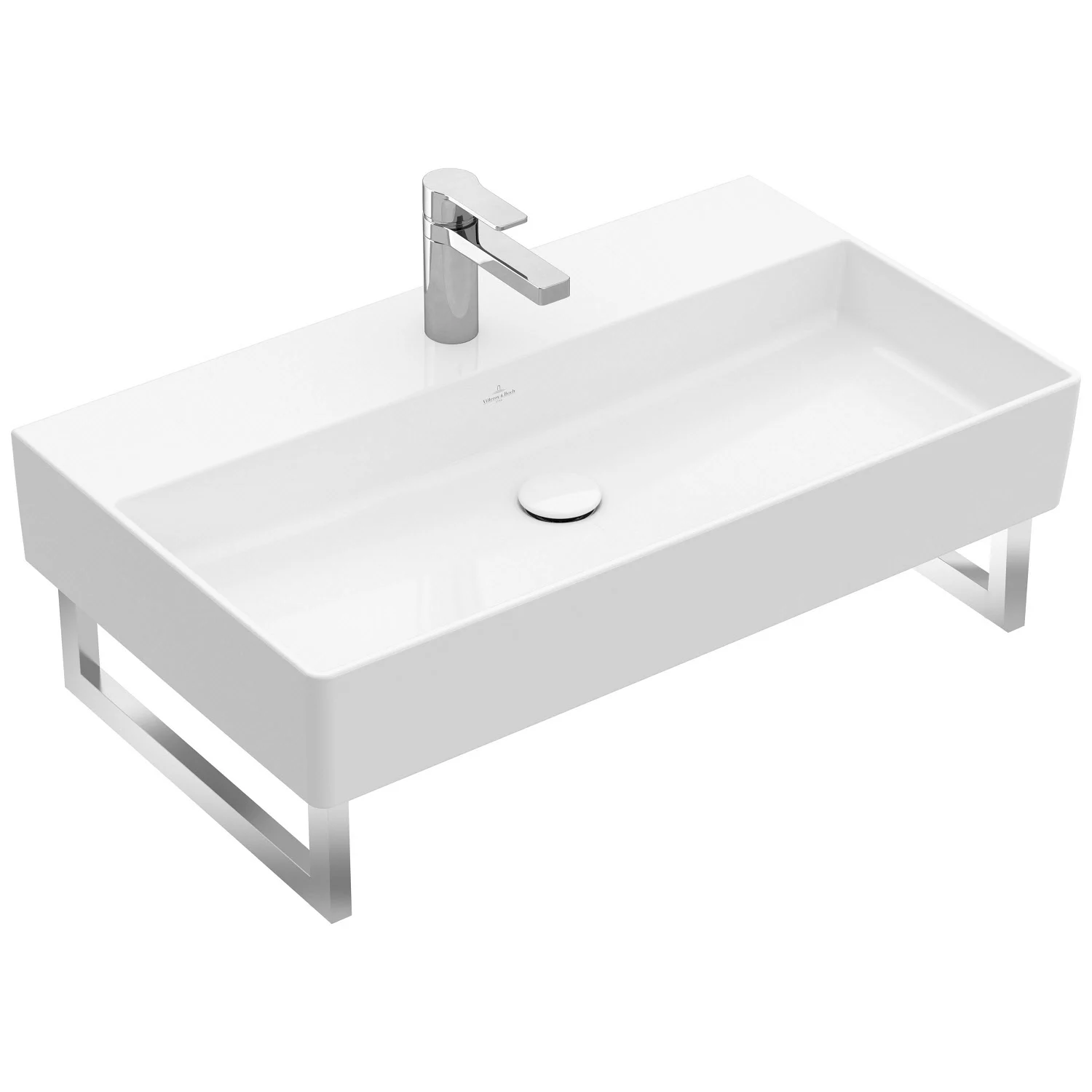 Biała umywalka z baterią widok z przodu, Villeroy & Boch