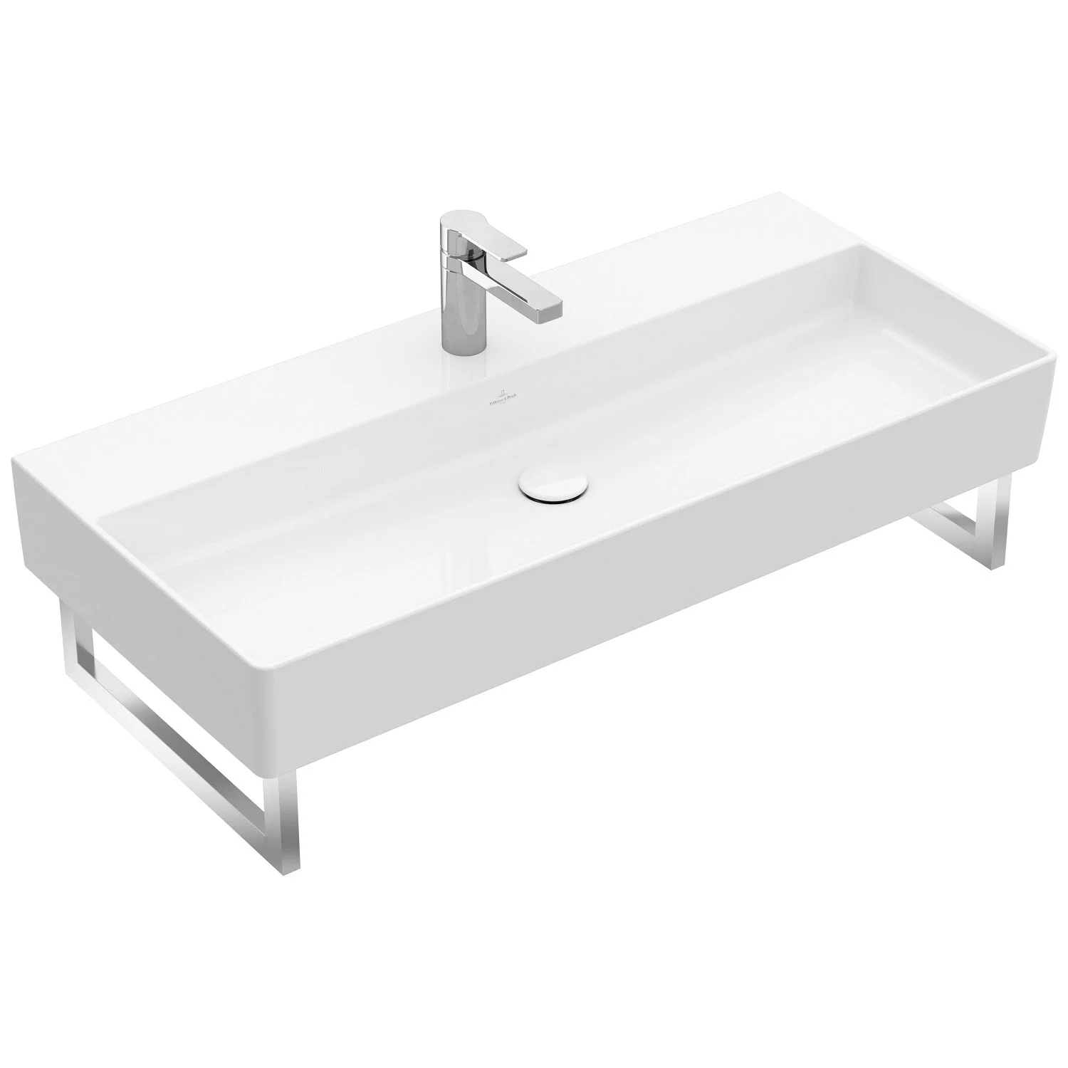 Biała umywalka z baterią widok z przodu, Villeroy & Boch