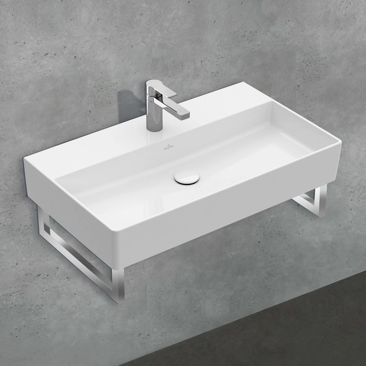 Biała umywalka widok z boku z baterią, Villeroy & Boch