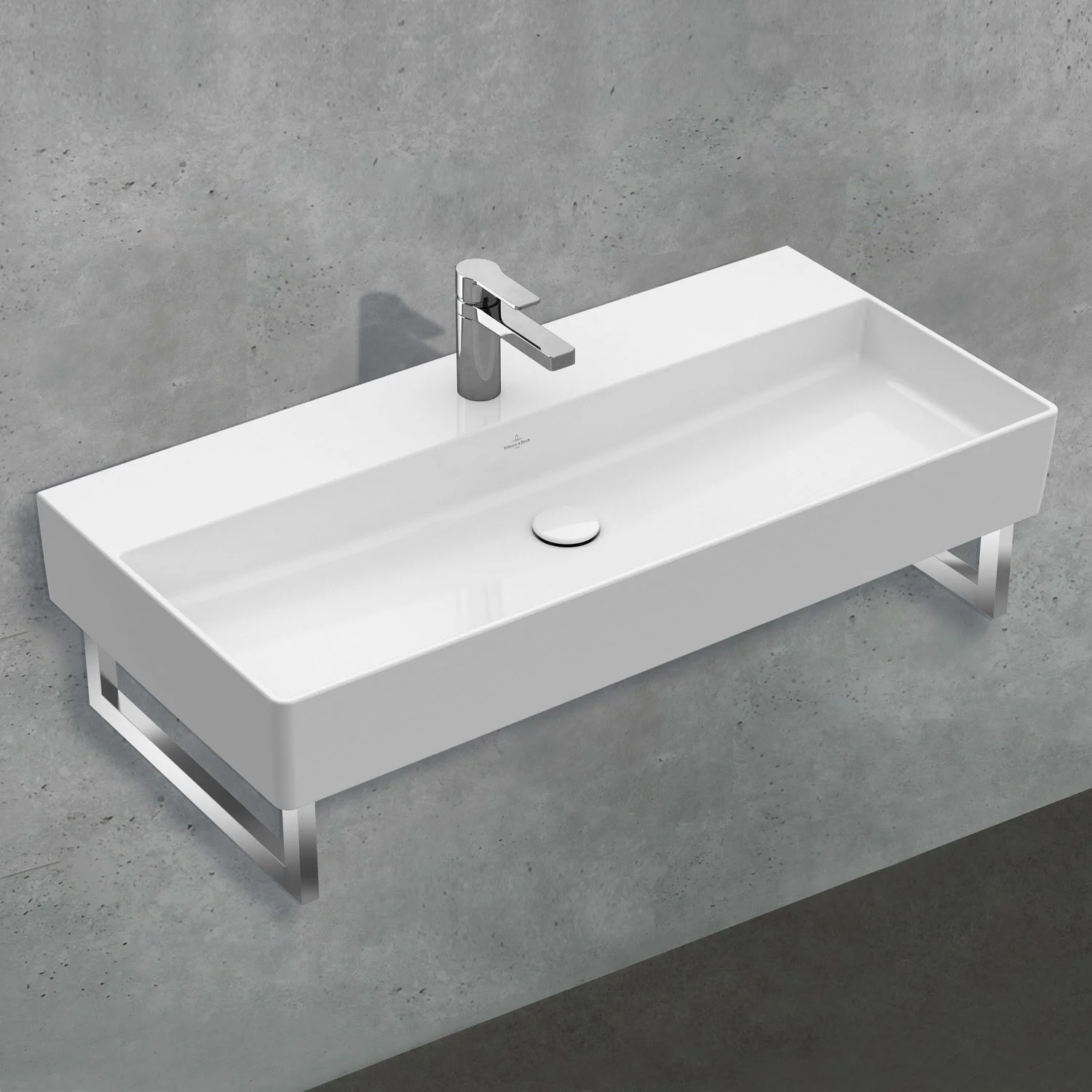 Biała umywalka widok z boku z baterią, Villeroy & Boch