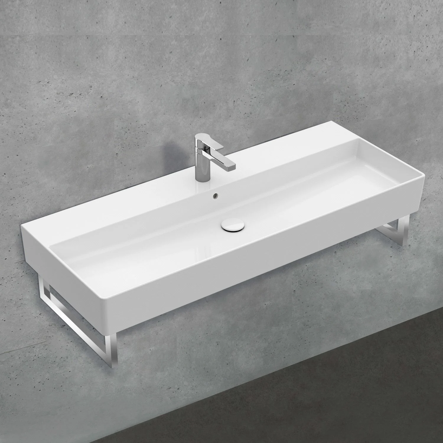 Biała umywalka z baterią na ścianie, Villeroy & Boch