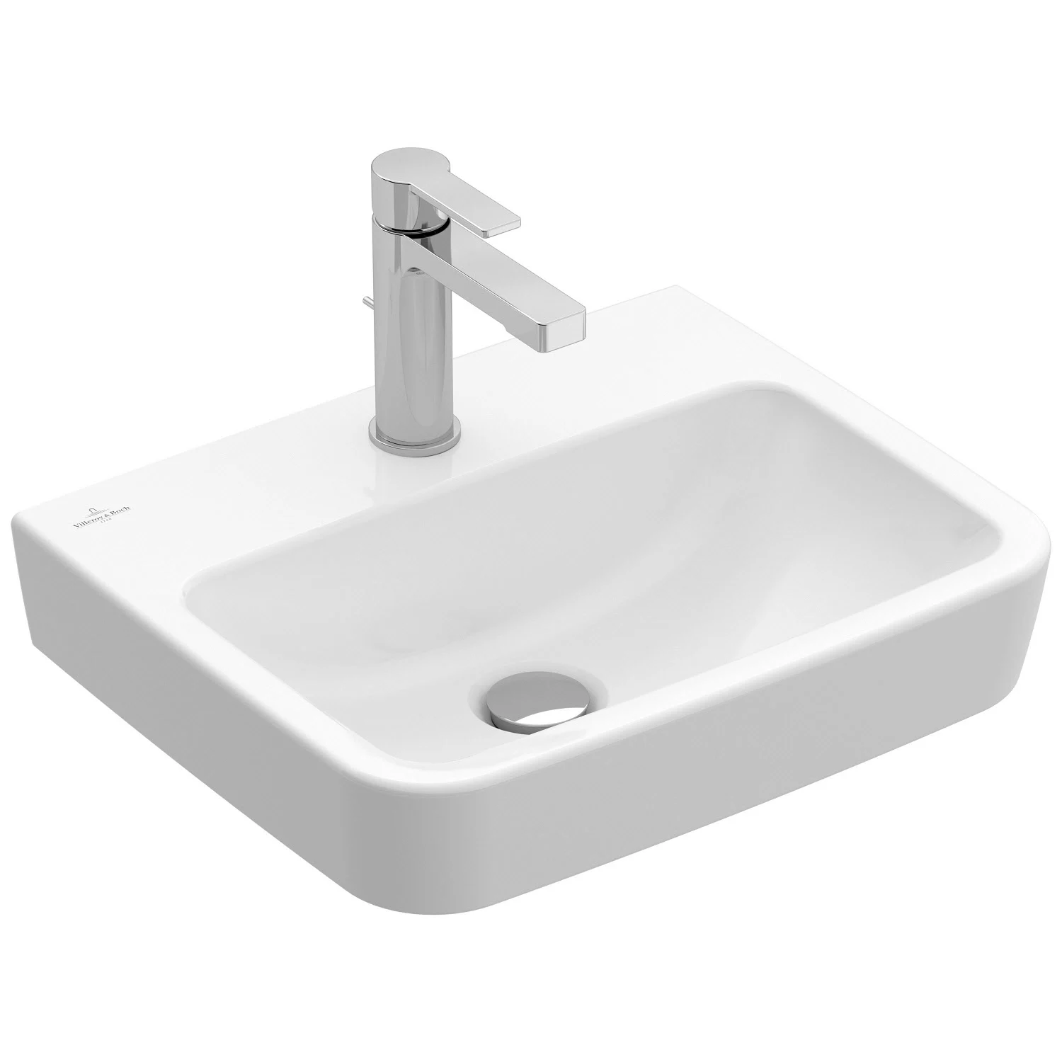 Biała umywalka z baterią, widok z przodu, Villeroy & Boch