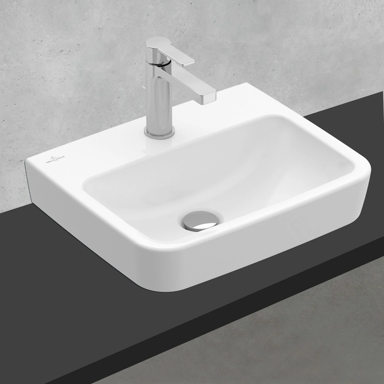 Biała umywalka z baterią widok z boku, Villeroy & Boch