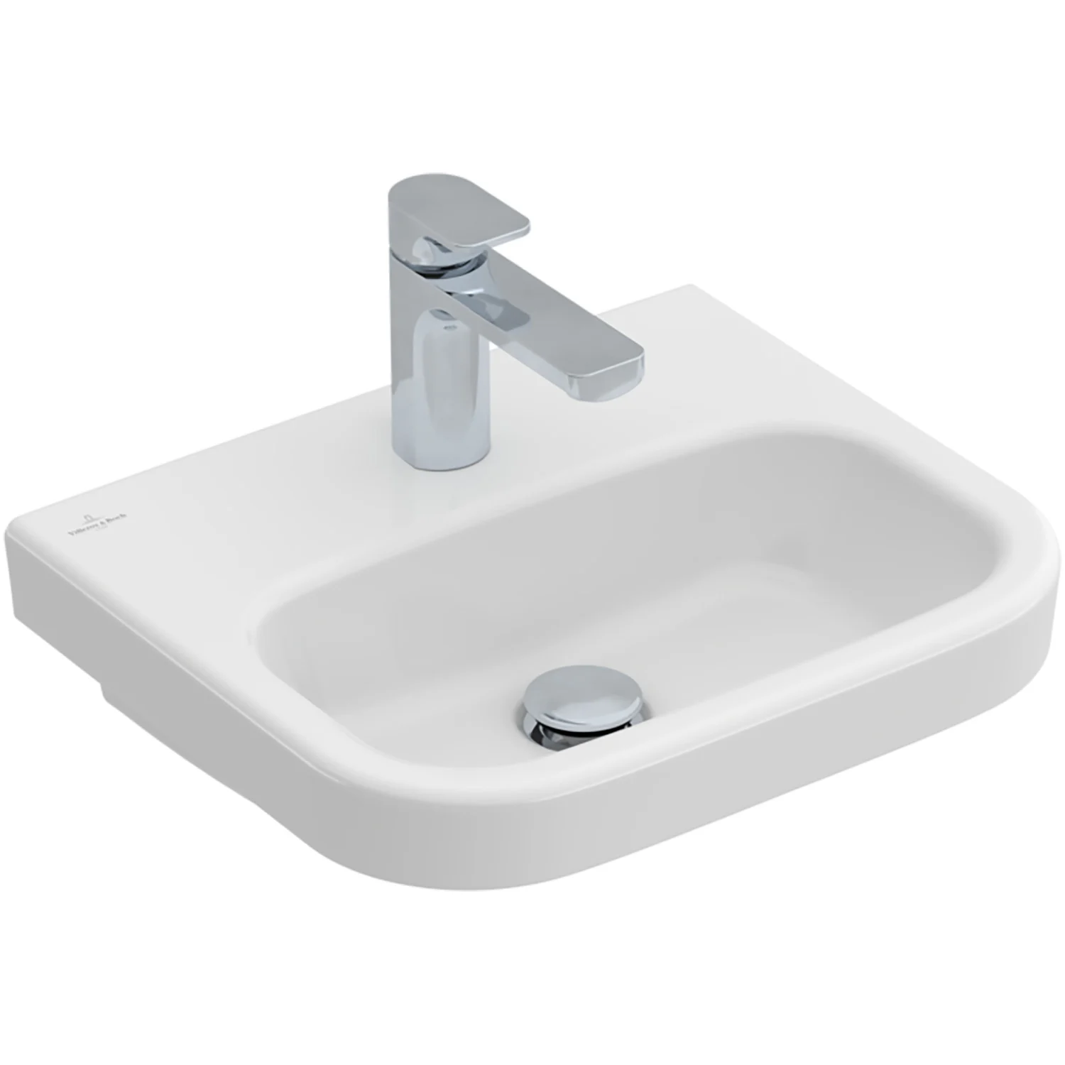 Biała umywalka z baterią w widoku bocznym, Villeroy & Boch