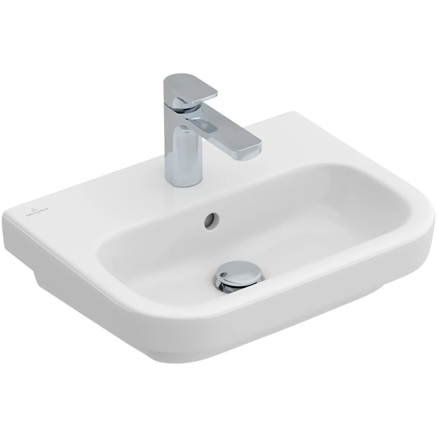 Biała umywalka z baterią w widoku bocznym, Villeroy & Boch
