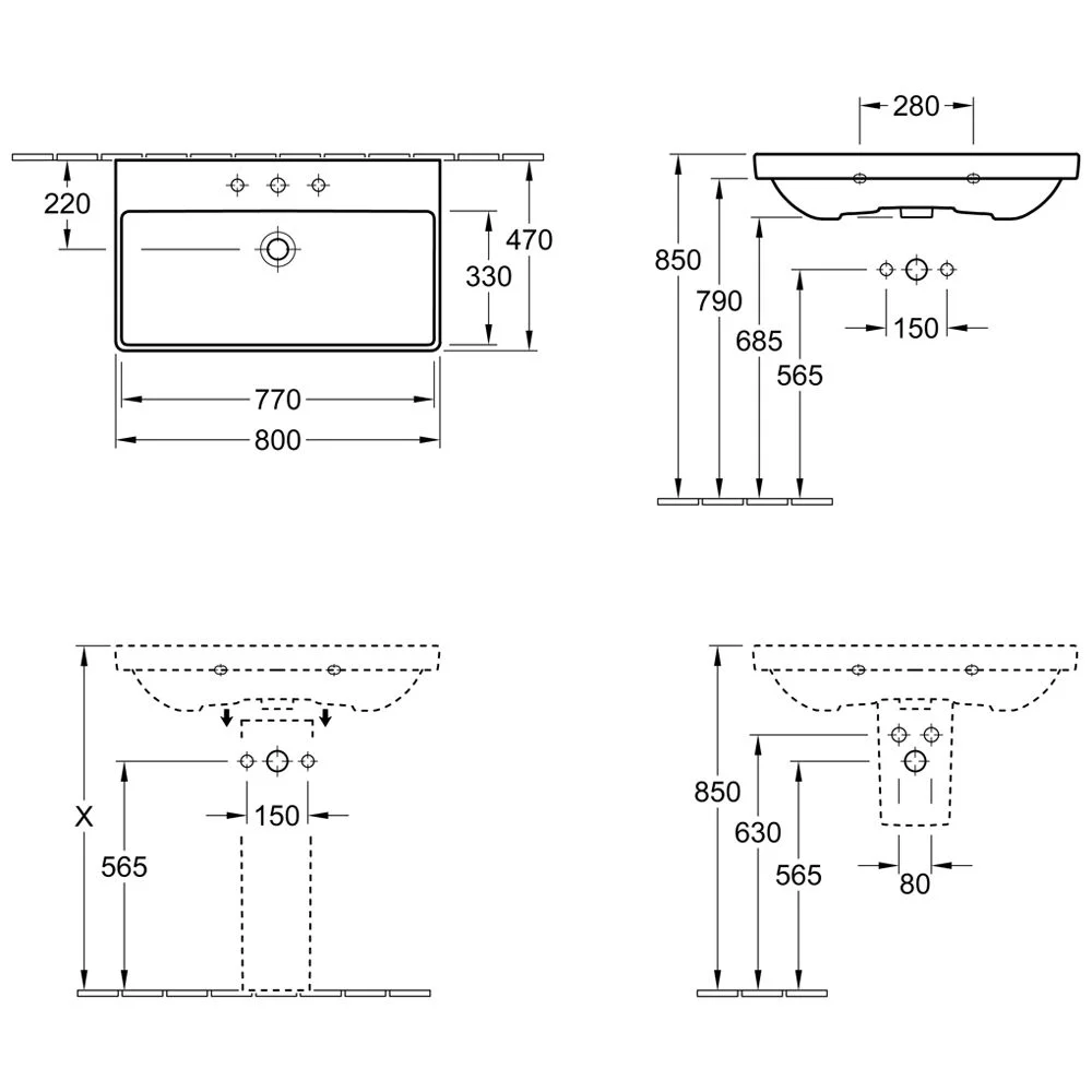 Villeroy & Boch Avento Schrankwaschtisch 80 x 47 cm, mit 1 Hahnloch, mit Überlauf Bild 5