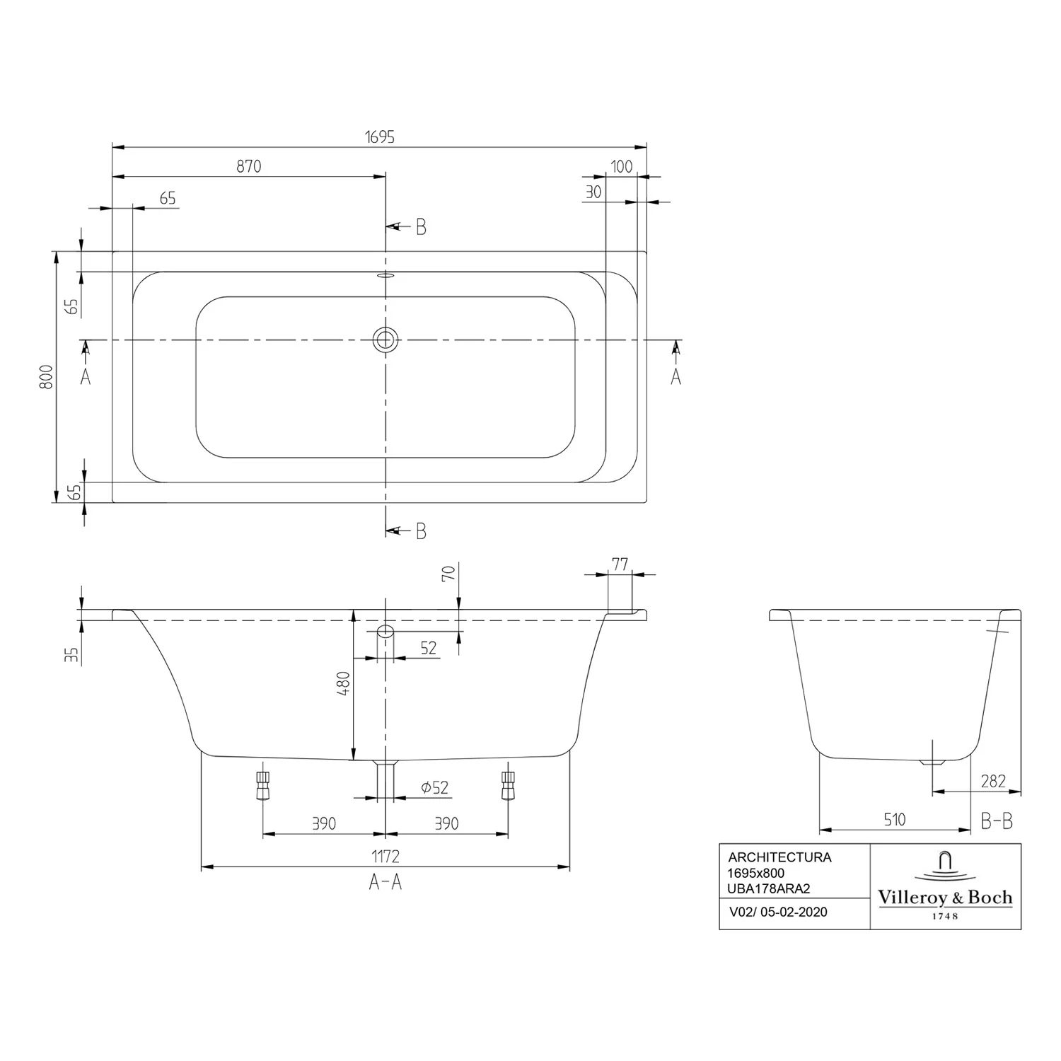 Villeroy & Boch Architectura Solo Badewanne 170 x 80 cm Bild 4