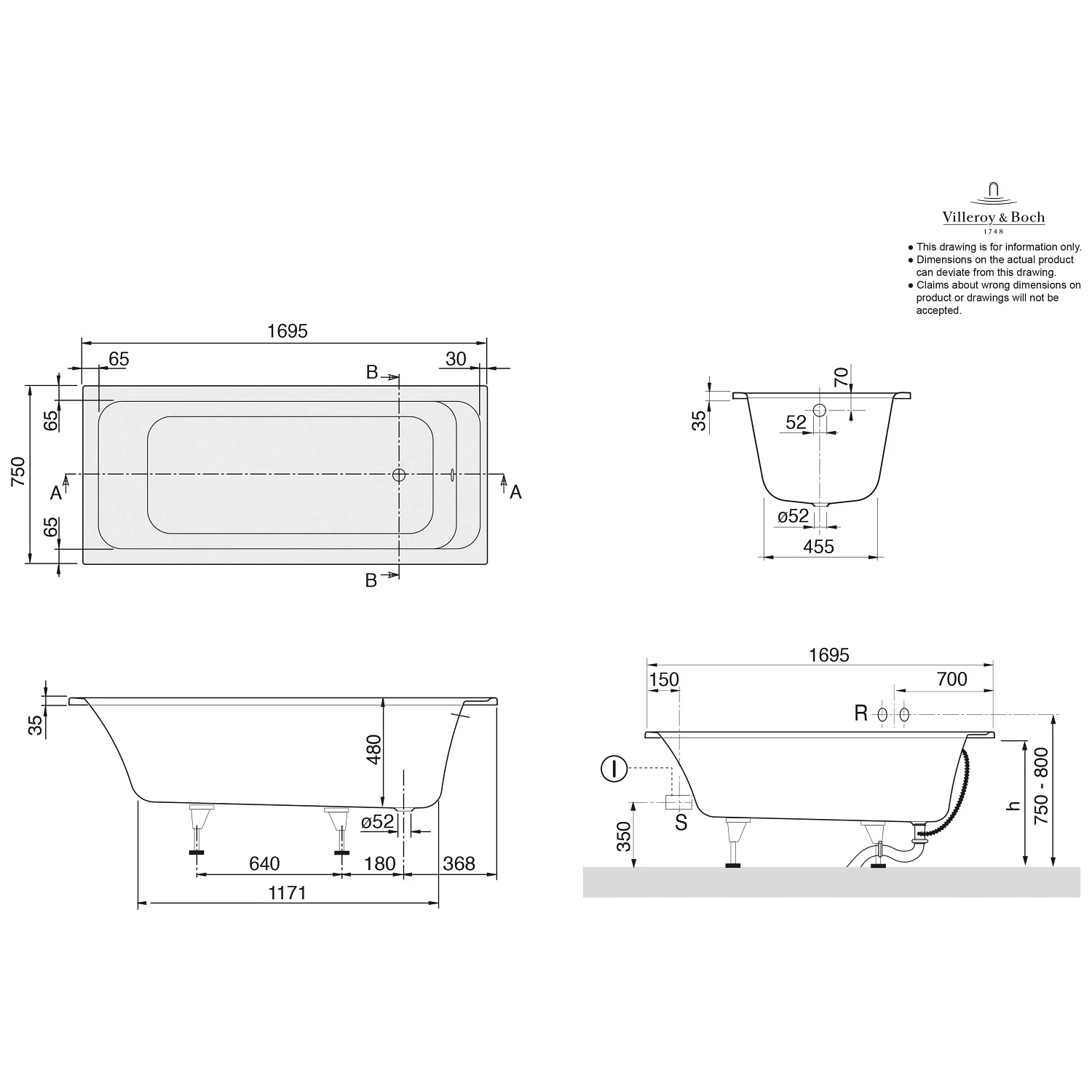 Villeroy & Boch Architectura Solo Badewanne 170 x 75 cm Bild 4