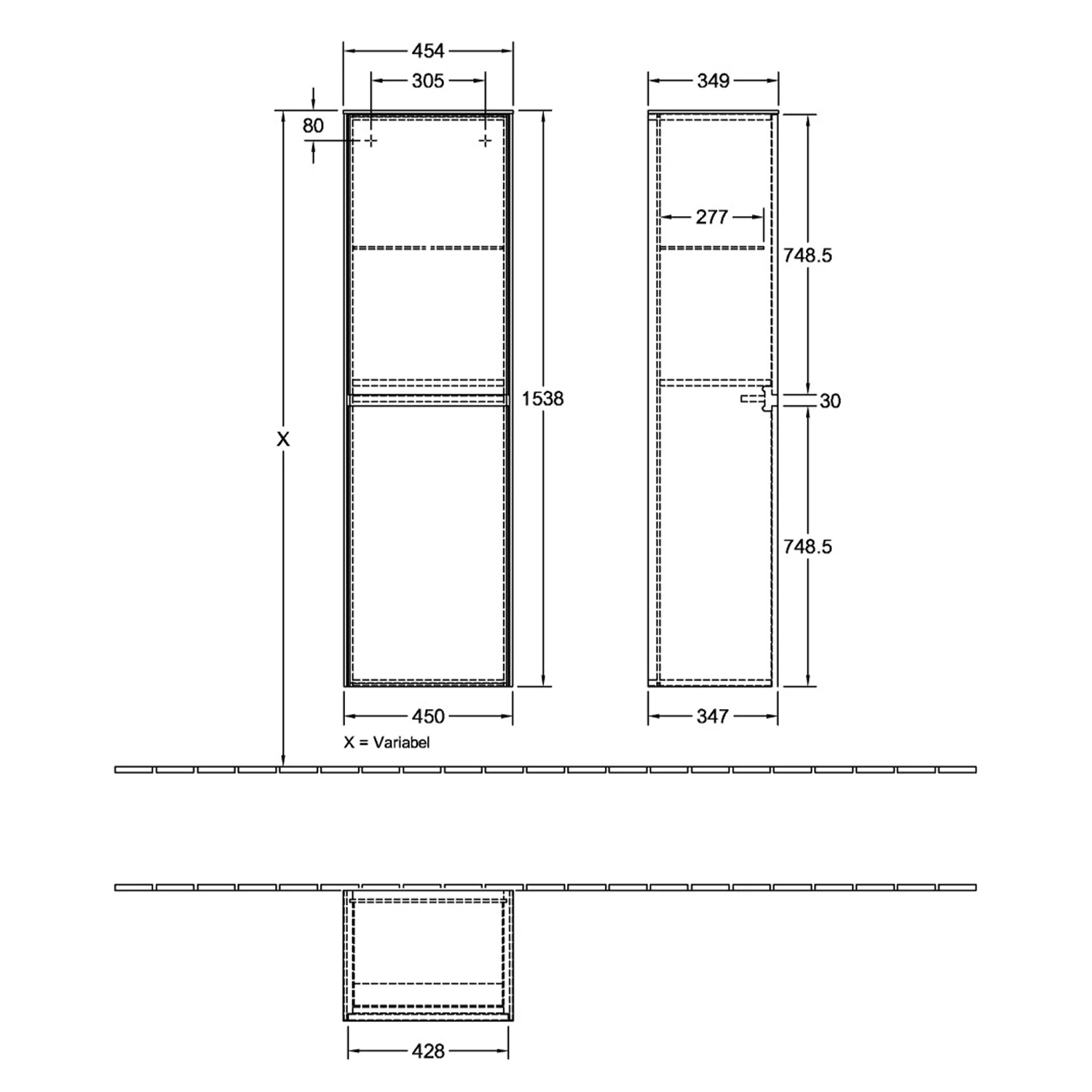 Villeroy & Boch Collaro Hochschrank 45,4 x 153,8 cm mit 2 Türen, Anschlag rechts Bild 3