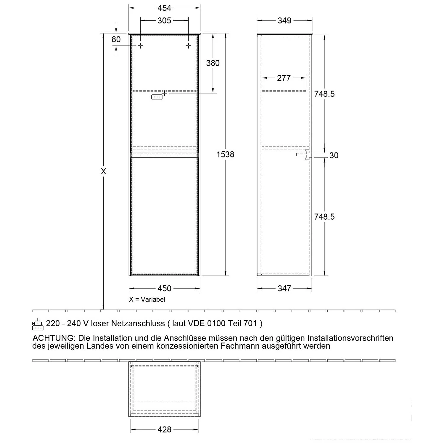 Villeroy & Boch Collaro Hochschrank 45,4 x 153,8 cm mit 2 Türen, Anschlag links Bild 3