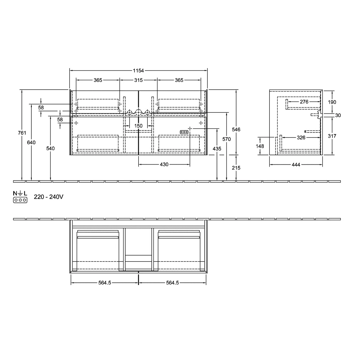 Villeroy & Boch Collaro Waschtischunterschrank 115,4 x 54,6 cm mit 4 Auszügen Bild 5