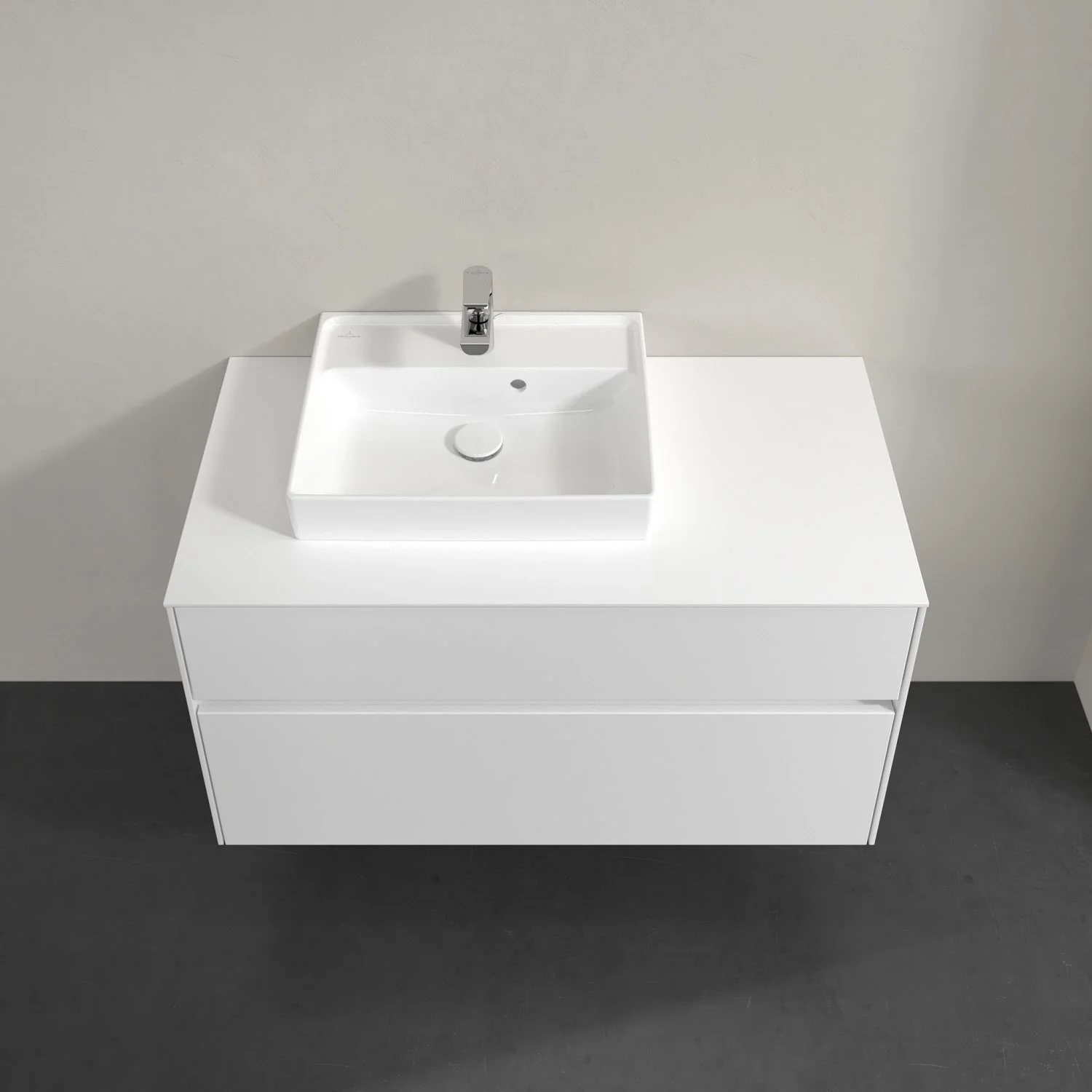 Biała umywalka z szafką, widok z przodu, Villeroy & Boch