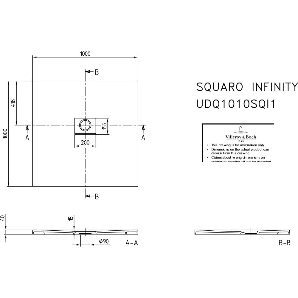 Villeroy & Boch Squaro Infinity Duschwanne 100 x 100 cm Bild 2
