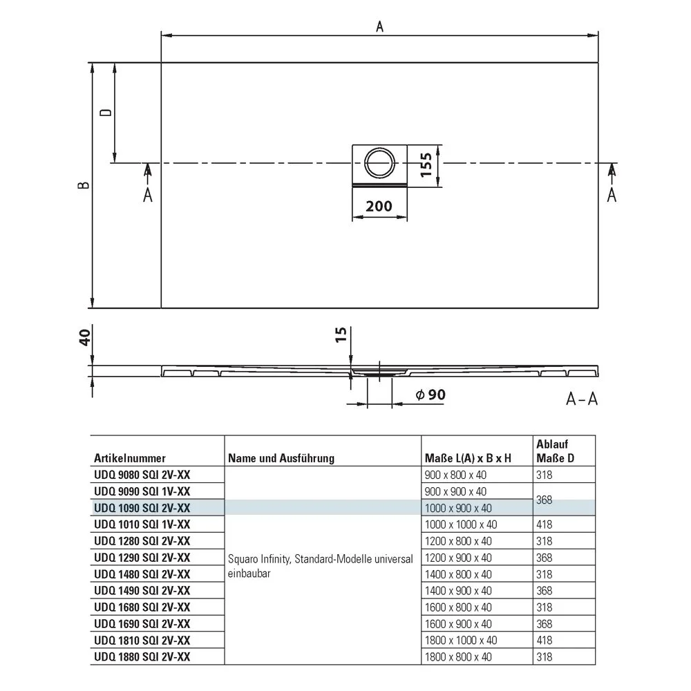 Villeroy & Boch Squaro Infinity Duschwanne 100 x 90 cm Bild 2
