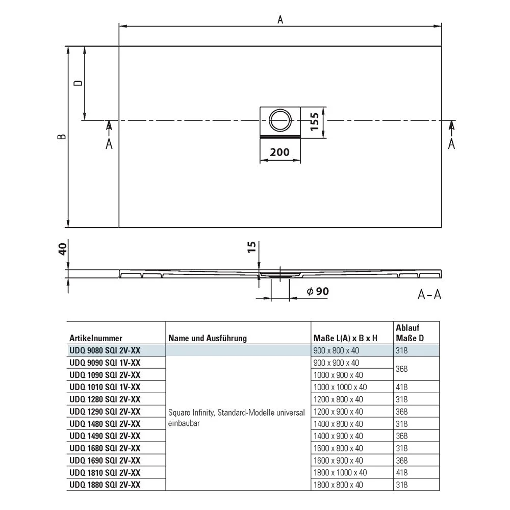 Villeroy & Boch Squaro Infinity Duschwanne 90 x 80 cm Bild 2