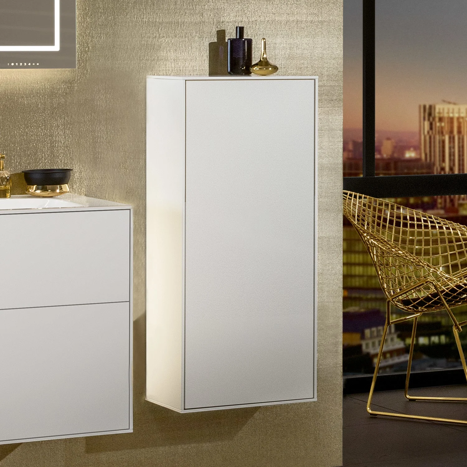 Biała szafka łazienkowa w nowoczesnej łazience, Villeroy & Boch