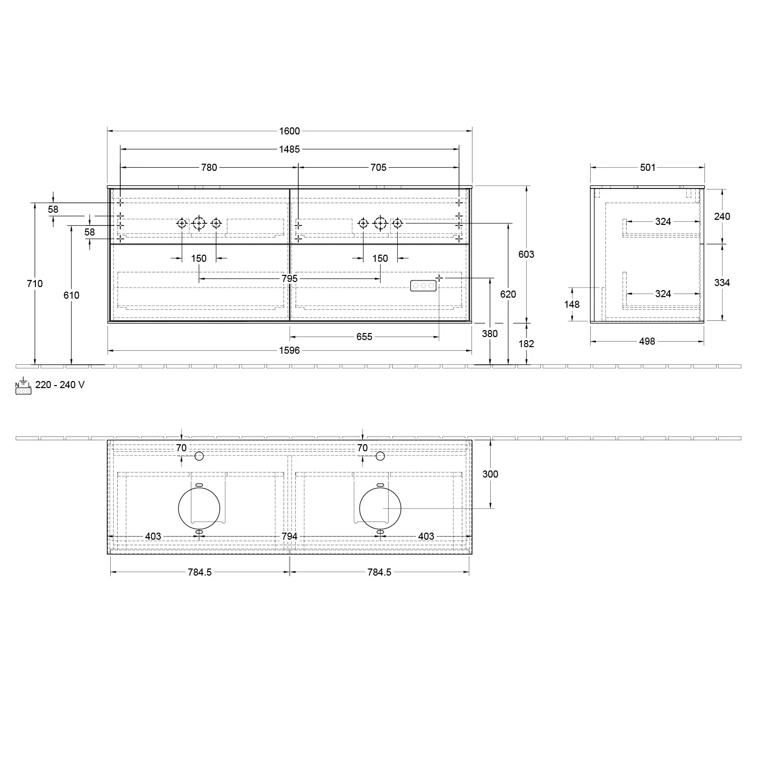 Villeroy & Boch Finion Waschtischunterschrank 160 cm mit Abdeckplatte und LED Wandbeleuchtung Bild 4