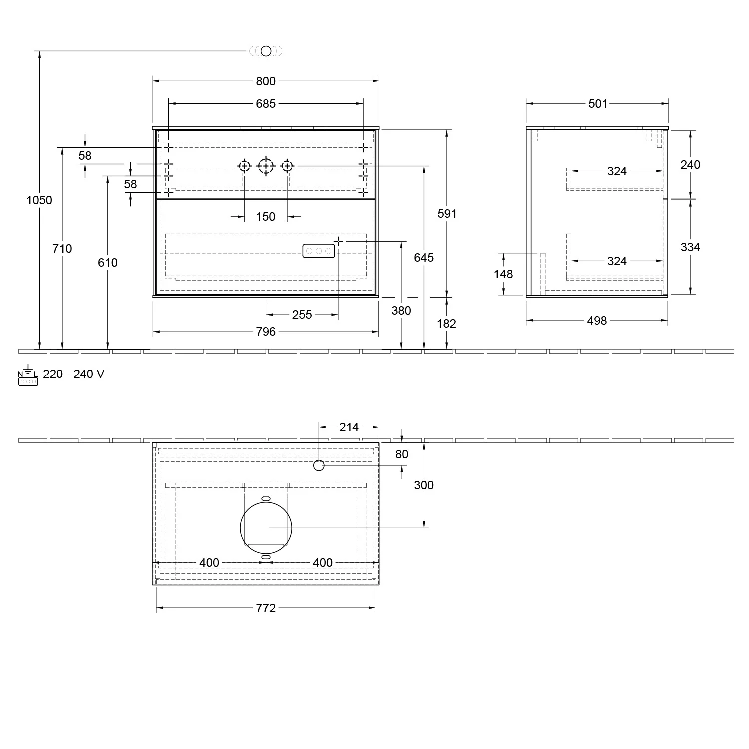 Villeroy & Boch Finion Waschtischunterschrank 80 cm mit Abdeckplatte und LED Wandbeleuchtung Bild 4