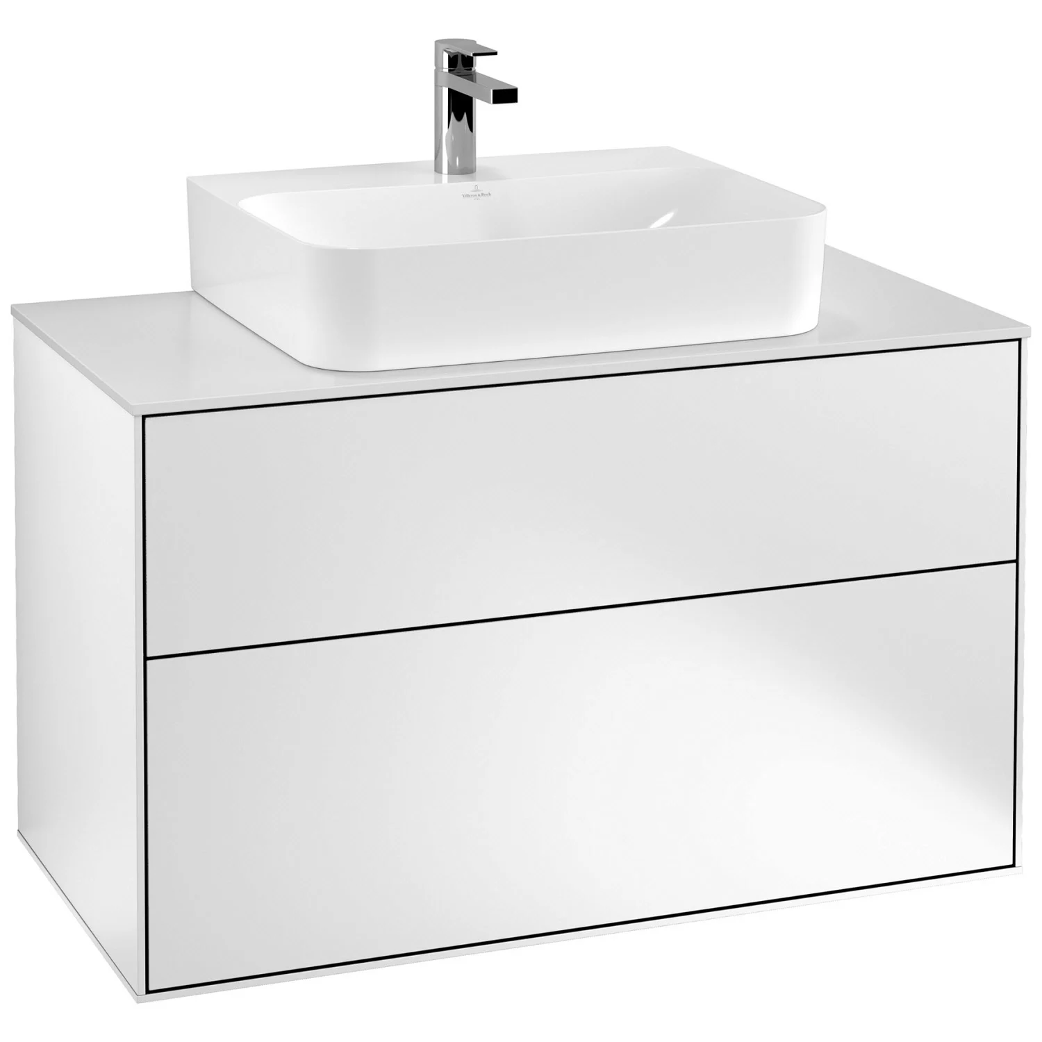Biała szafka pod umywalkę z umywalką nablatową, widok z przodu, Villeroy & Boch