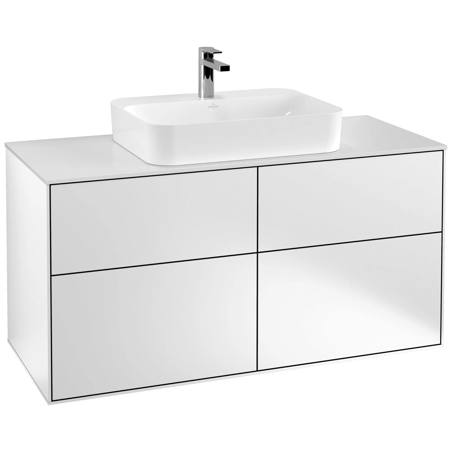 Duża biała szafka pod umywalkę z umywalką widok z przodu, Villeroy & Boch