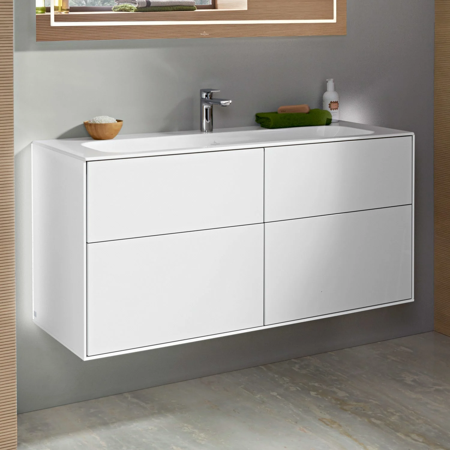Villeroy & Boch Finion Waschtischunterschrank 119,6 cm mit Wandbeleuchtung, mit 4 Auszügen