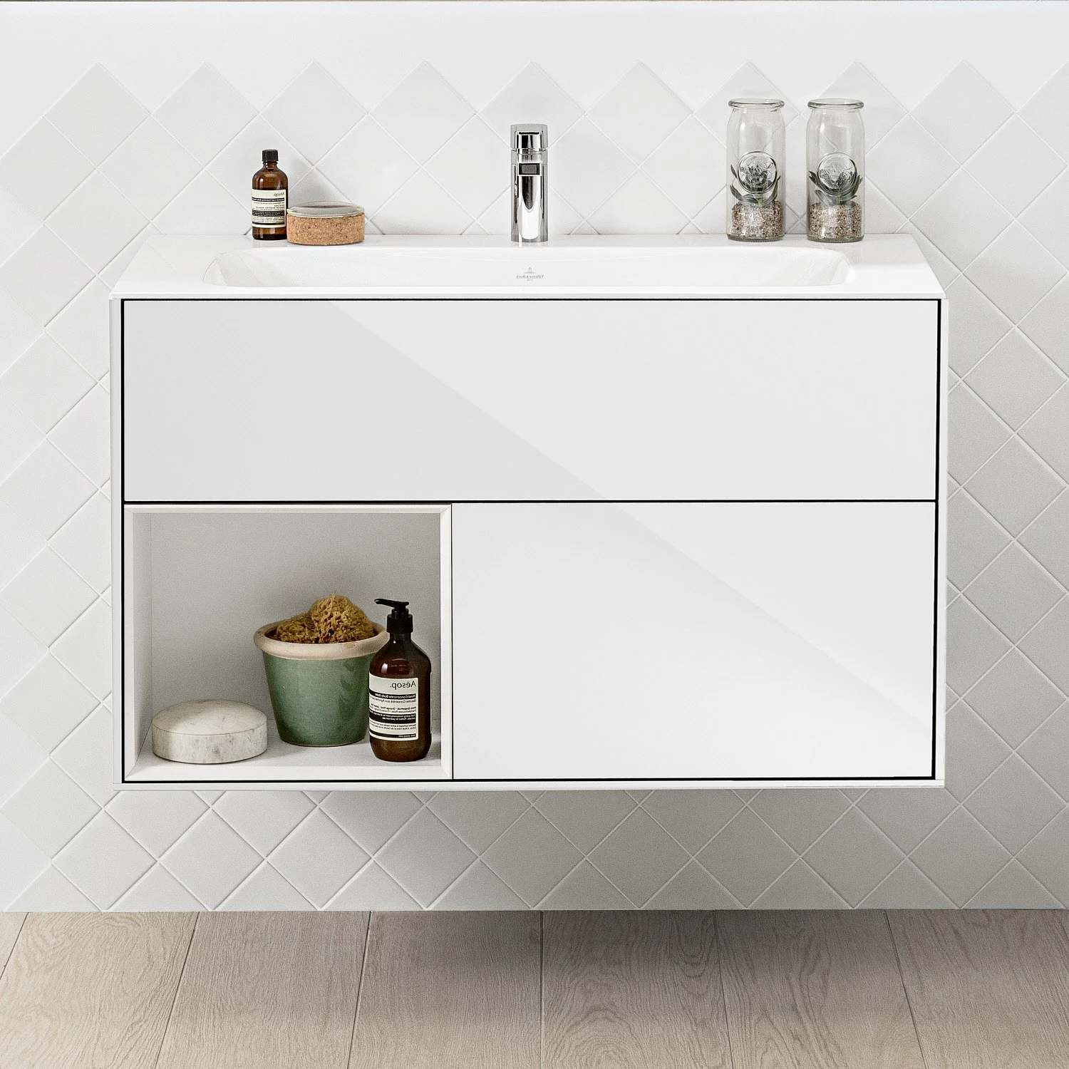 Villeroy & Boch Finion Waschtischunterschrank 99,6 cm mit Regalelement links, 2 Auszügen