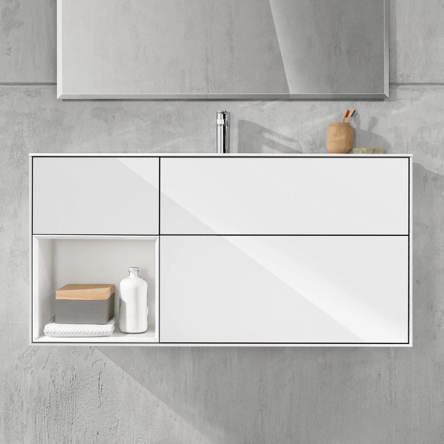 Villeroy & Boch Finion Waschtischunterschrank 119,6 cm mit Regalelement links, 3 Auszügen