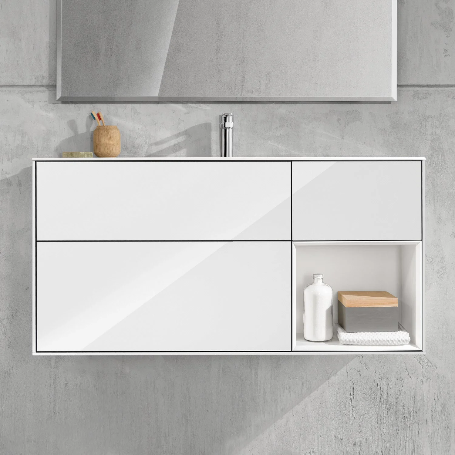 Villeroy & Boch Finion Waschtischunterschrank 119,6 cm mit Regalelement rechts, 3 Auszügen