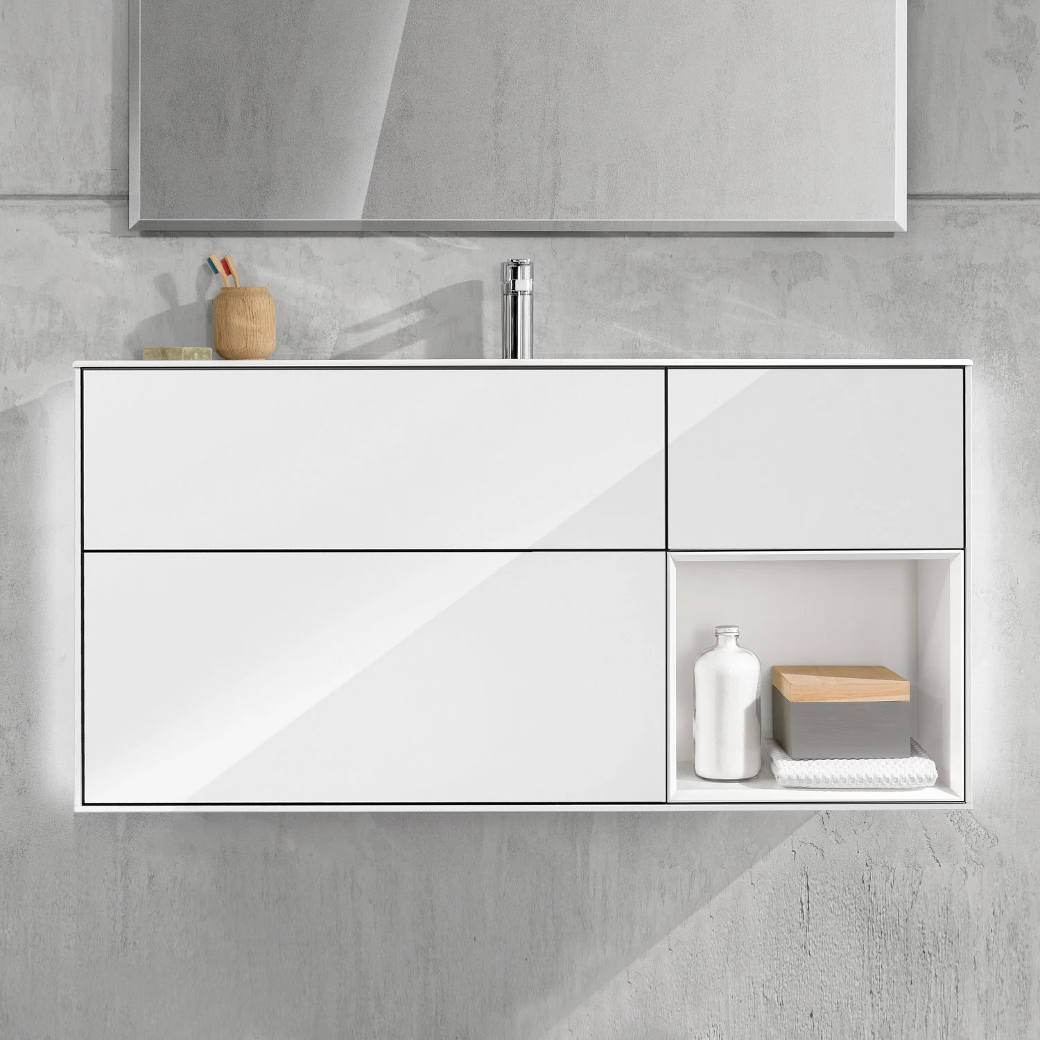 Villeroy & Boch Finion Waschtischunterschrank 119,6 cm mit Regalelement rechts, 3 Auszügen