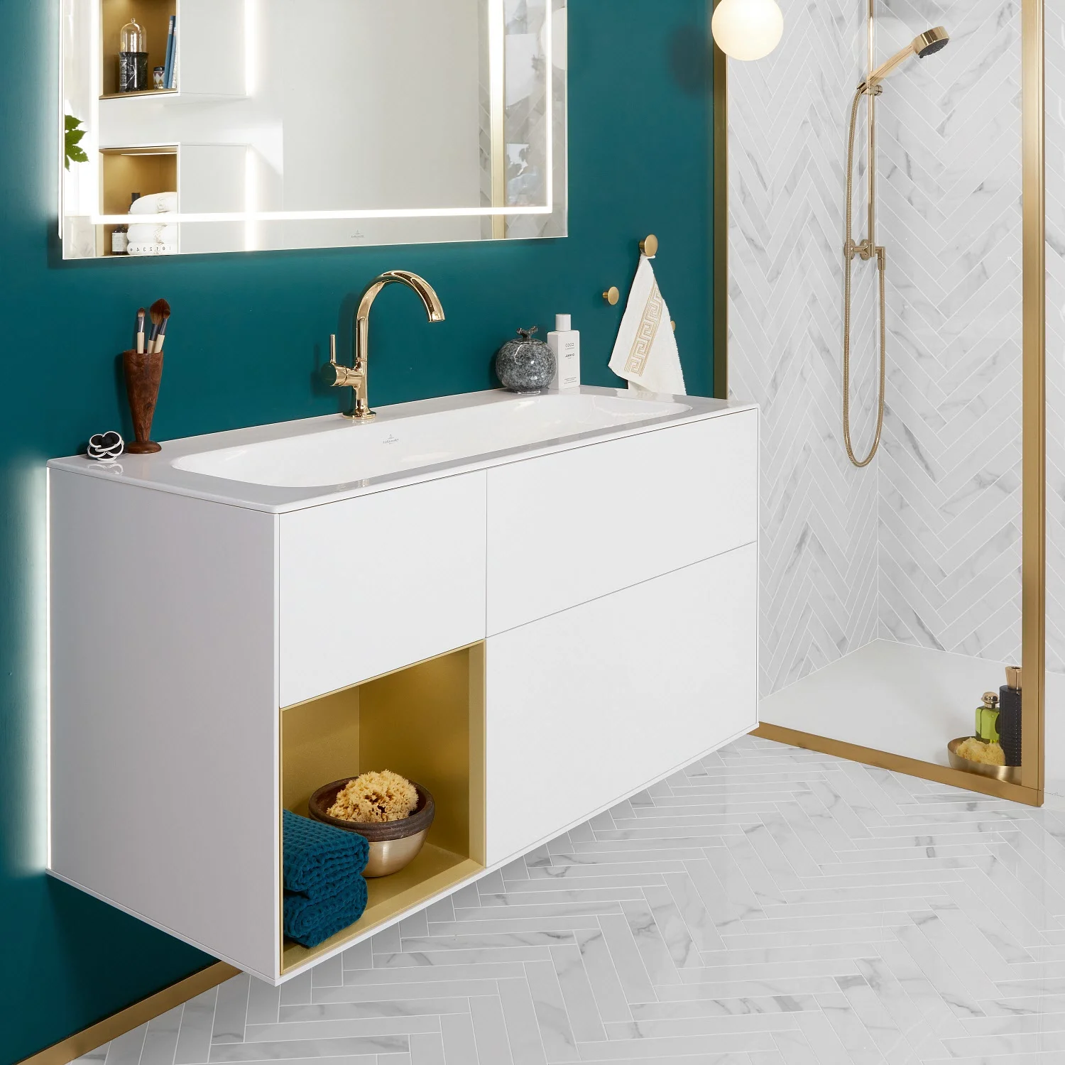 Villeroy & Boch Finion Waschtischunterschrank 119,6 cm mit Regalelement rechts, 3 Auszügen Bild 3