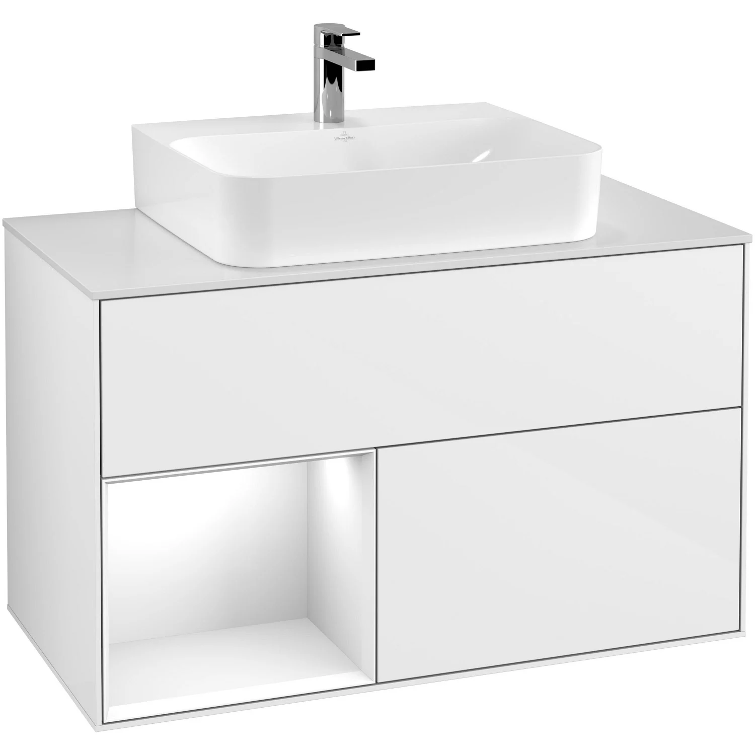 Biała szafka pod umywalkę widok z przodu z umywalką, Villeroy & Boch