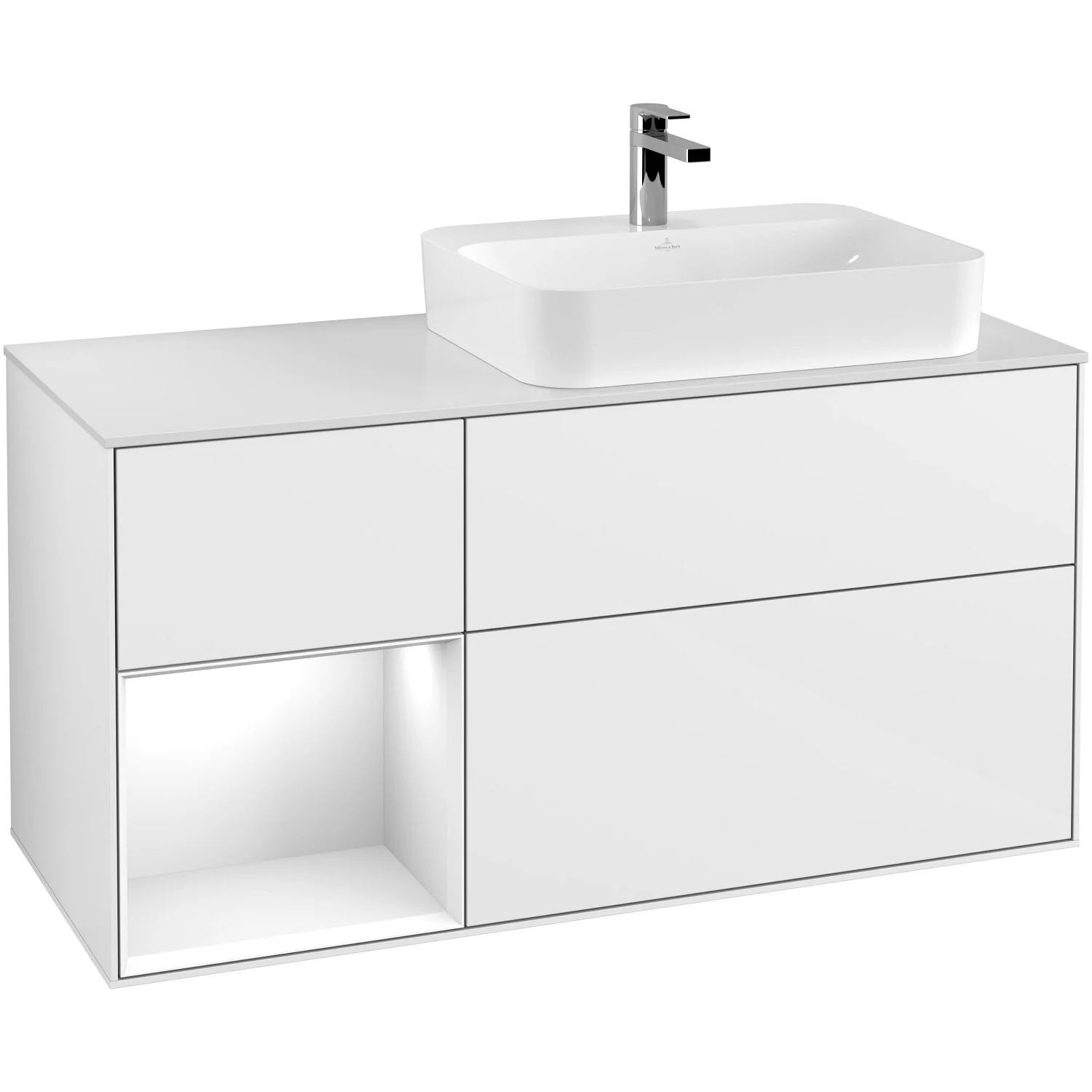 Biała szafka pod umywalkę widok z przodu z umywalką, Villeroy & Boch