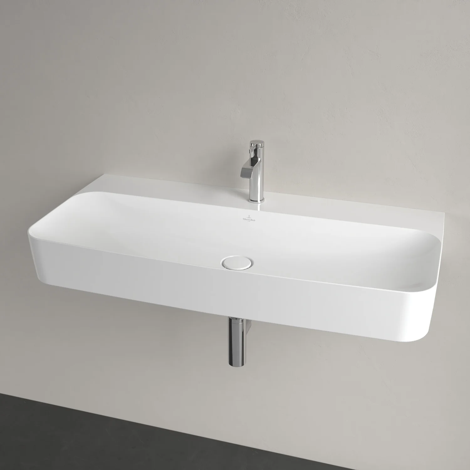 Biała umywalka z baterią zbliżenie, Villeroy & Boch