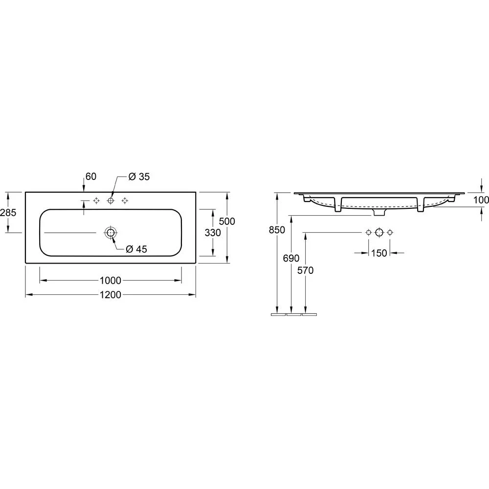 Villeroy & Boch Finion Schrankwaschtisch 120 cm mit Hahnloch, mit ViFlow Überlauf Bild 5