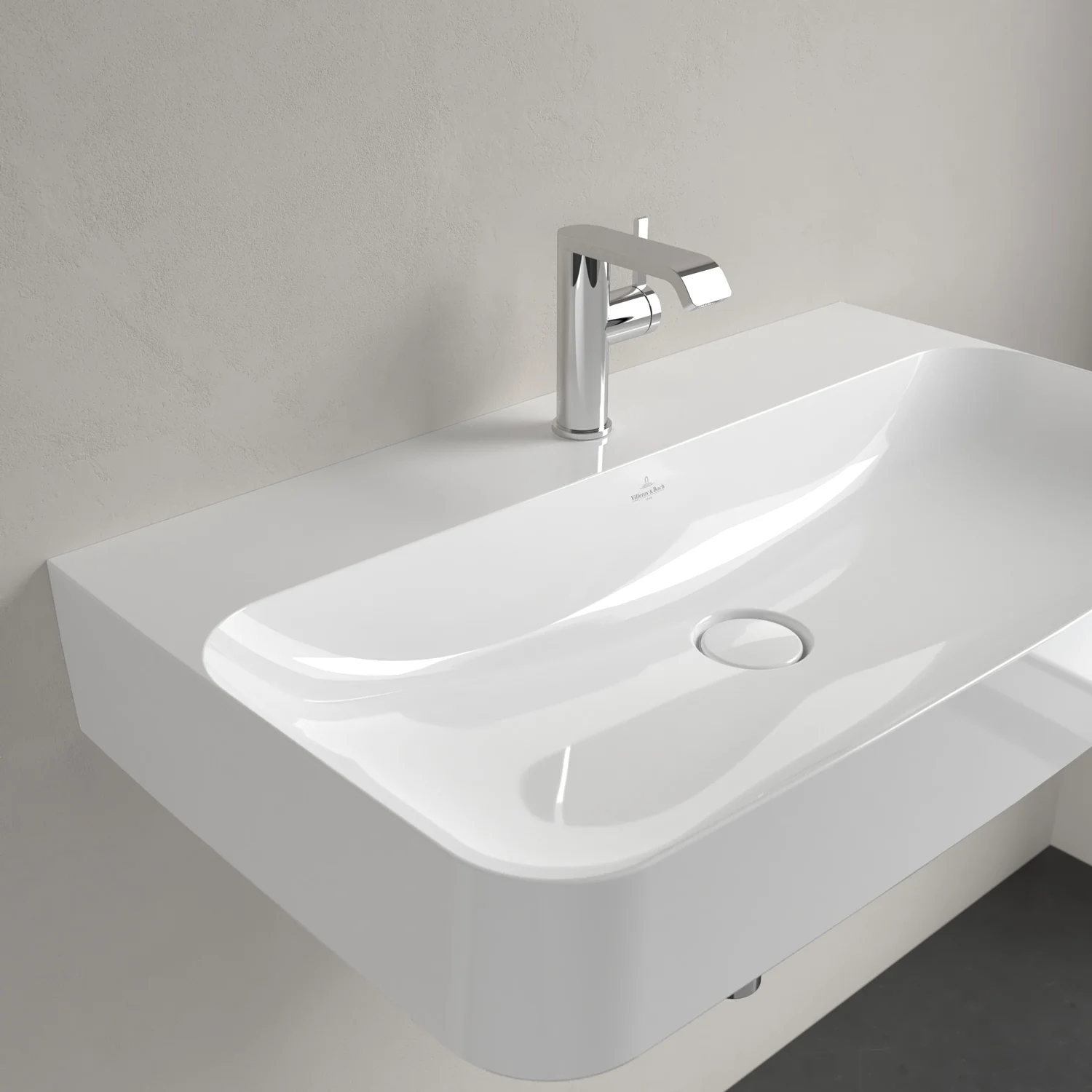 Biała umywalka z baterią z boku, Villeroy & Boch