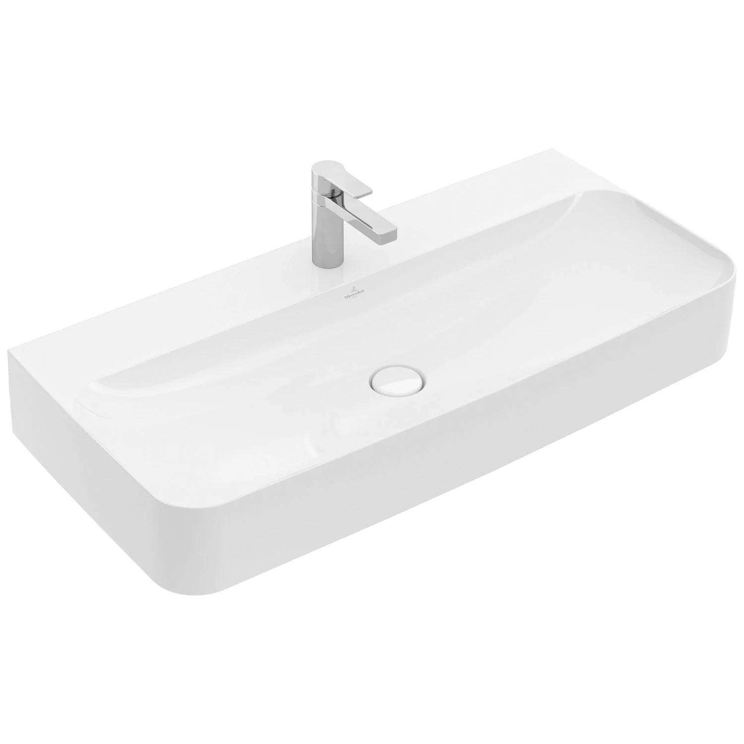 Biała umywalka nablatowa z jednym kranem, Villeroy & Boch