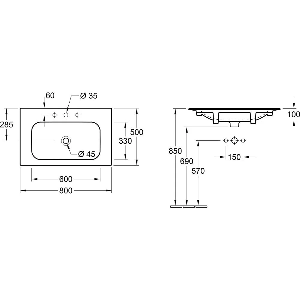 Villeroy & Boch Finion Schrankwaschtisch 80 cm mit Hahnloch, mit ViFlow Überlauf Bild 5